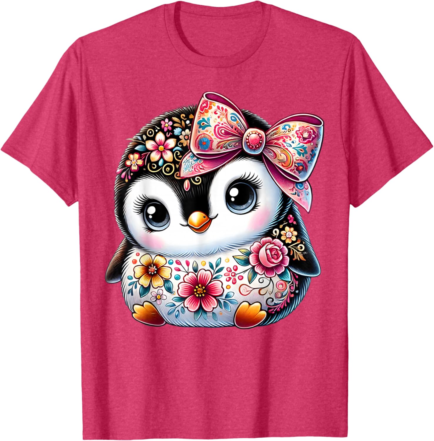Cute Penguin Lover Floral Graphic T-Shirt for Girls and Women - 11
