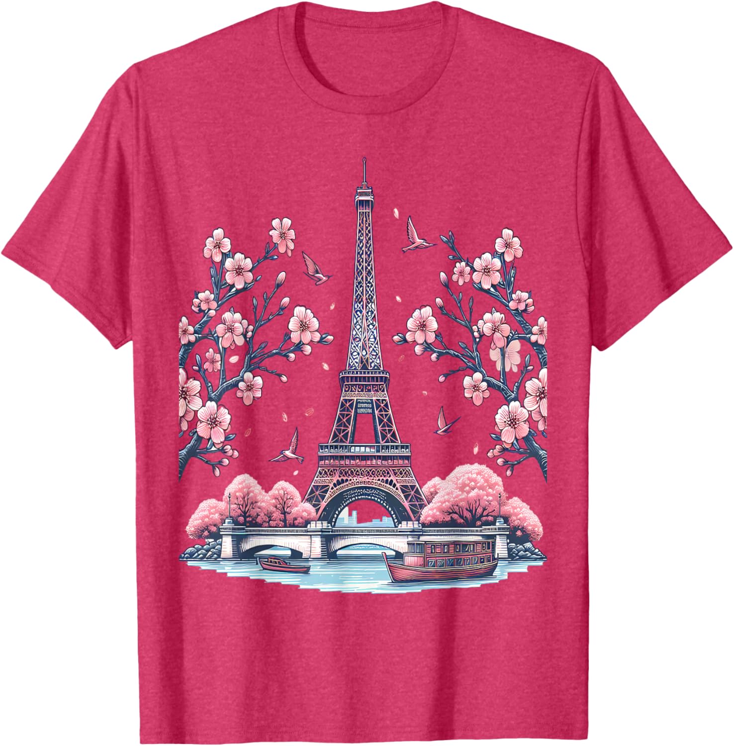 Parisian Souvenir Eiffel Tower Cherry Blossom T-Shirt for Travelers - 7