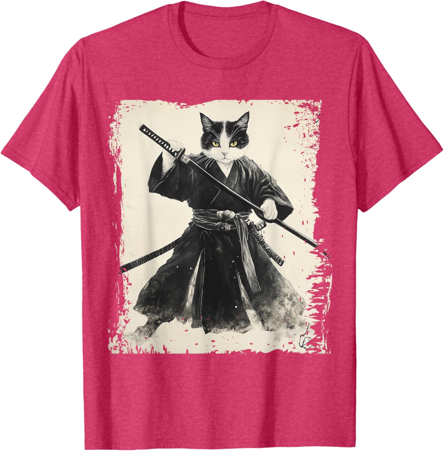 Samurai Cat Ukiyo-e Vintage Art Warrior Graphic T-Shirt for Cat Lovers - 7