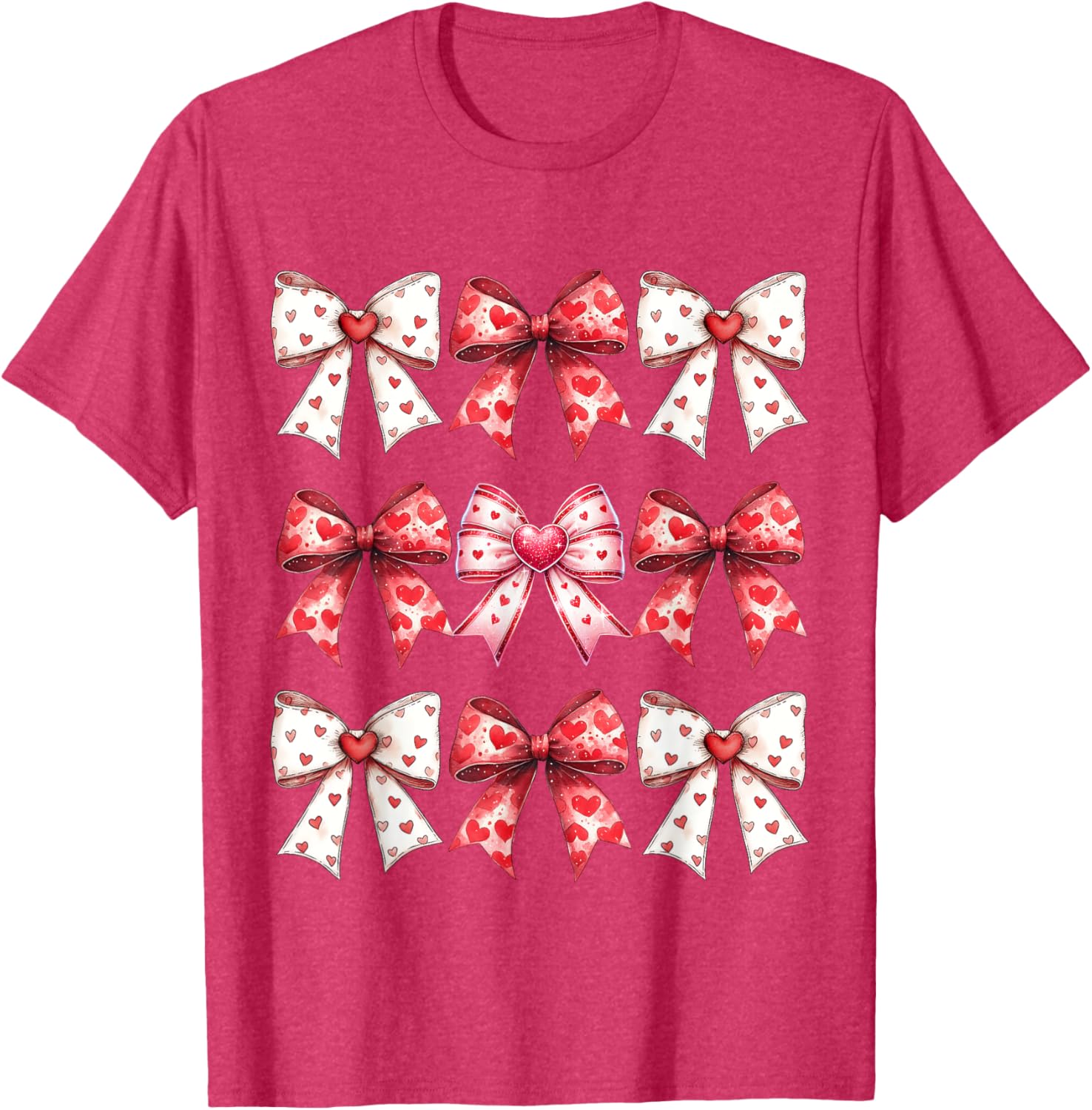 Valentine's Day Heart Coquette Bow Ribbons T-Shirt for Women and Girls - 8