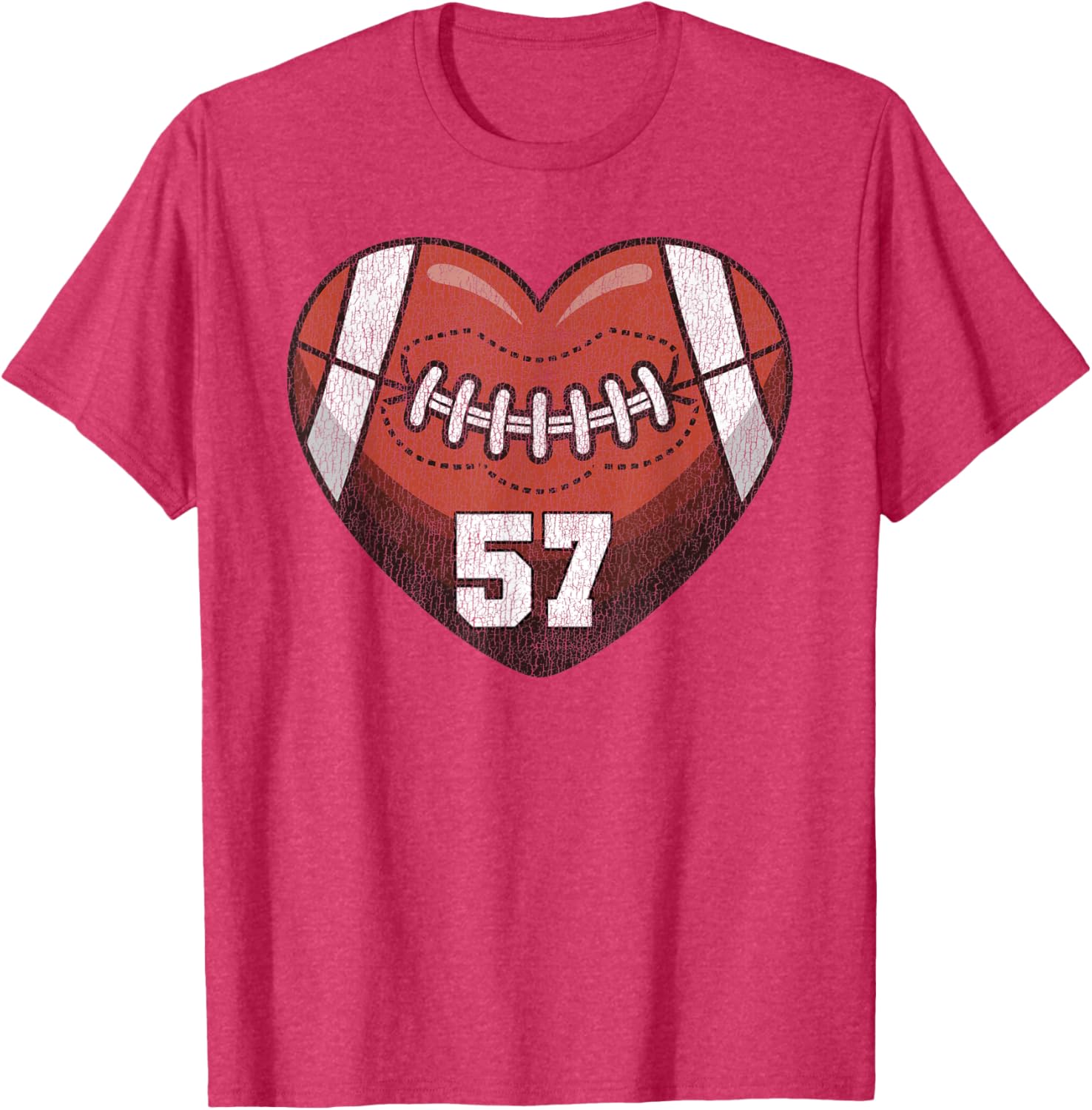 Football Number 57 Distressed Heart T-Shirt for Proud Football Moms - 16