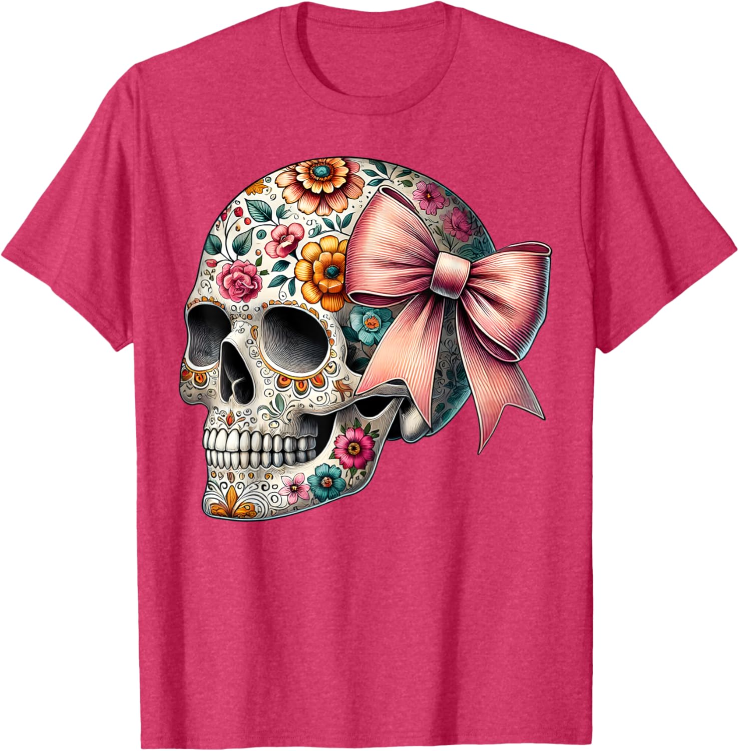 Floral Sugar Skull T-Shirt for Girls and Women - Stylish Flower Design - 6