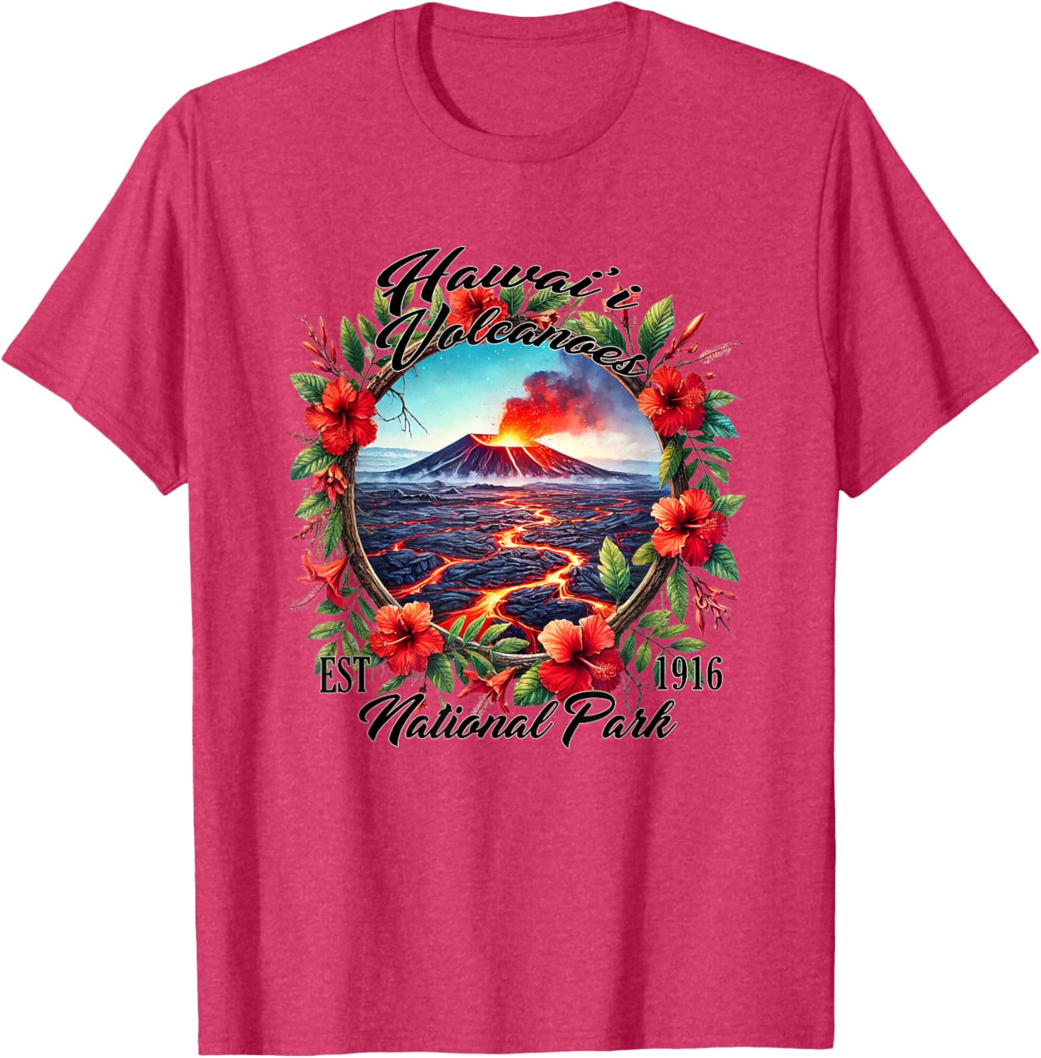 Retro Floral Hawaii Volcanoes National Park Camping T-Shirt for Outdoors - 4