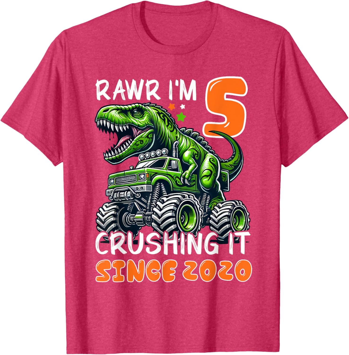 5th Birthday Monster Truck Dinosaur T-Shirt for Boys Rawr I'm 5 Fun! - 20