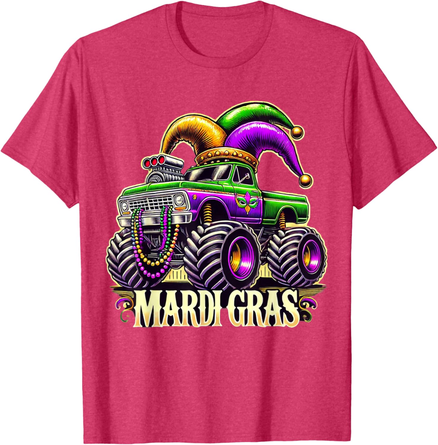 Mardi Gras Jester Carnival Monster Truck T-Shirt for Girls Kids - 2