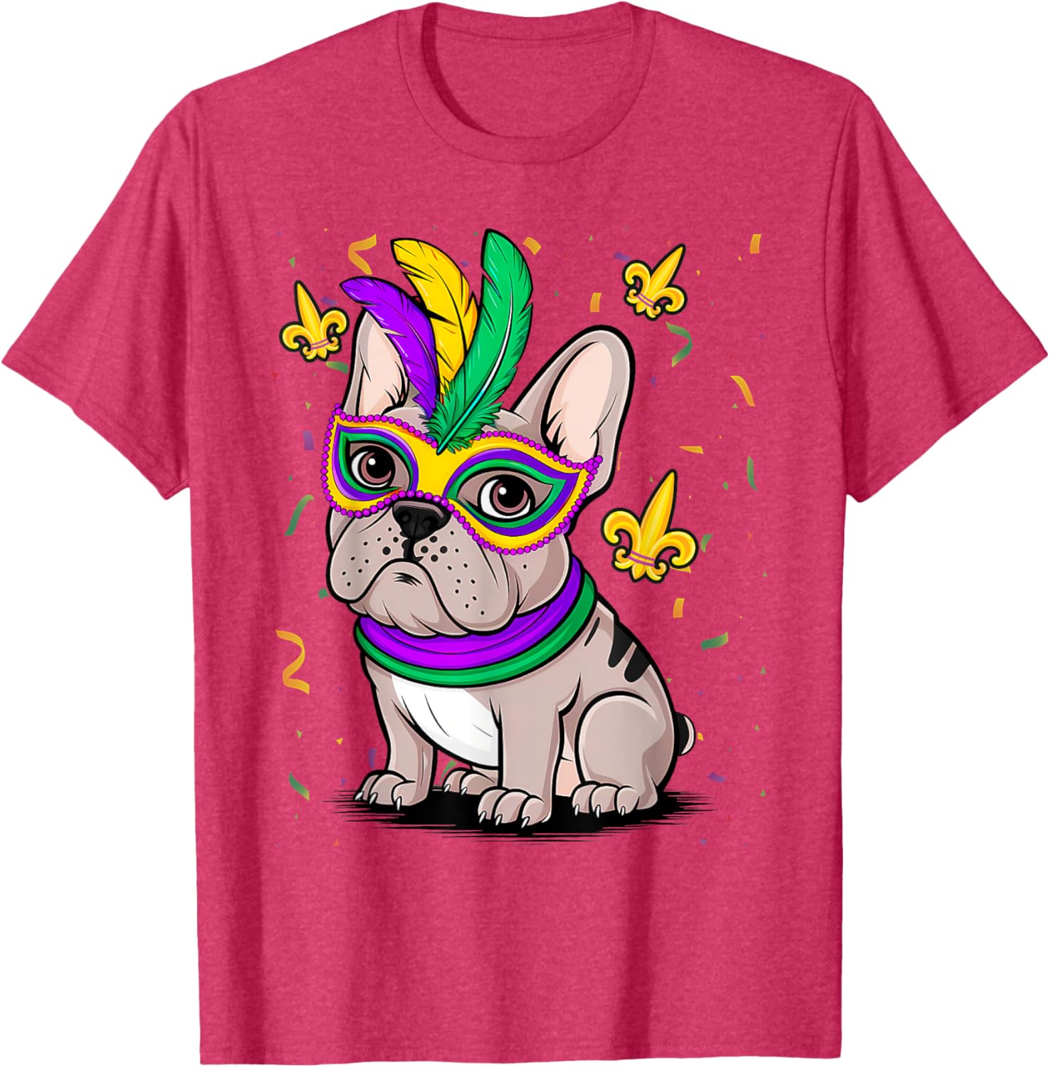 Cute Mardi Gras French Bulldog Dog T-Shirt for Carnival Fun - 17
