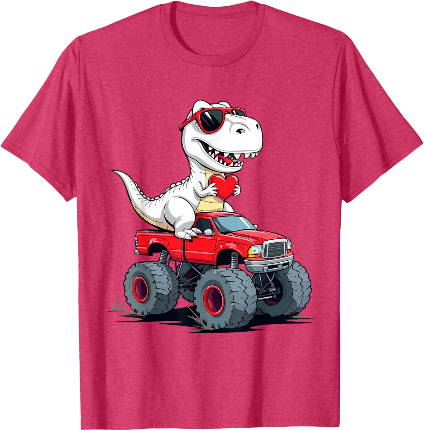 Fun Valentine's Day Dinosaur Monster Truck T-Shirt for Boys and Girls - 10