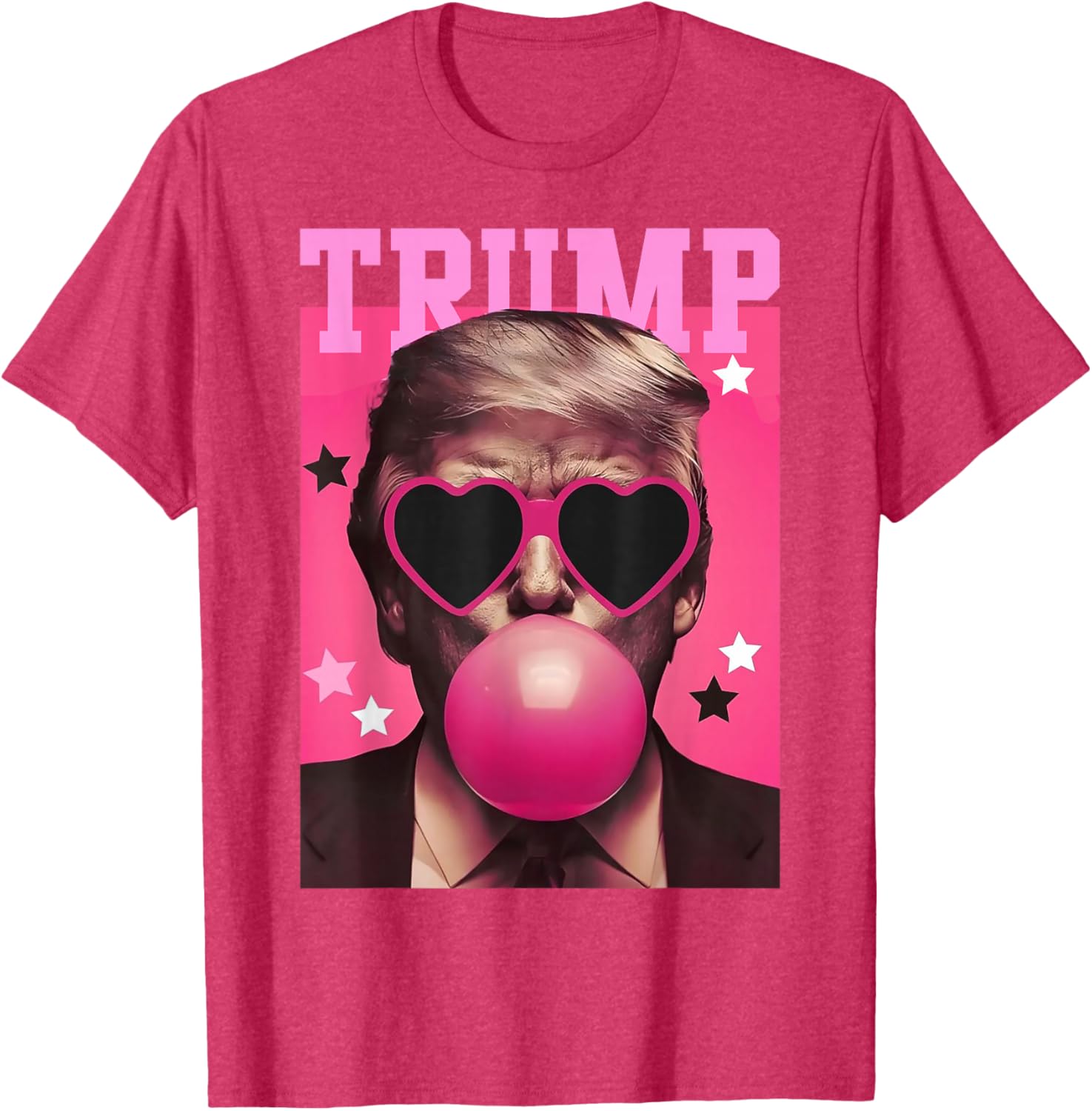 Funny Trump Bubble Gum Pink T-Shirt with Heart Sunglasses for Trendy Vibes - 10