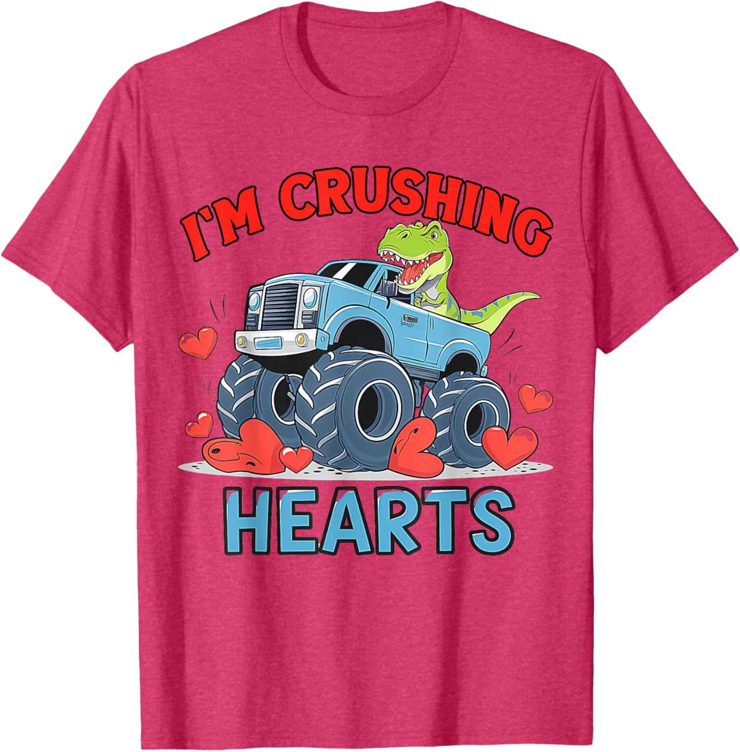 Hearts Crusher Monster Truck Valentine's Day T-Shirt for Kids and Adults - 12