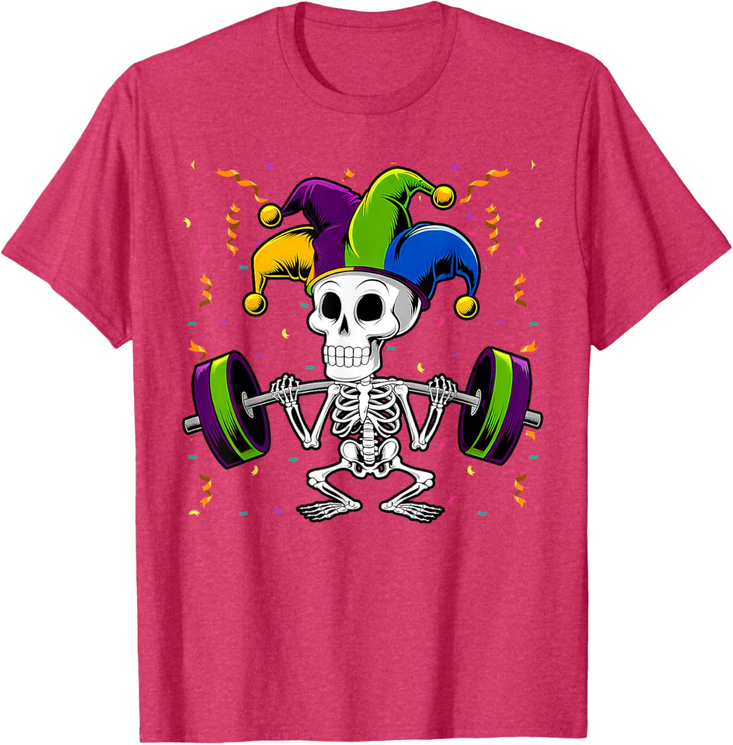 Jester Skeleton Deadlift T-Shirt for Mardi Gras Gym Lovers - 3