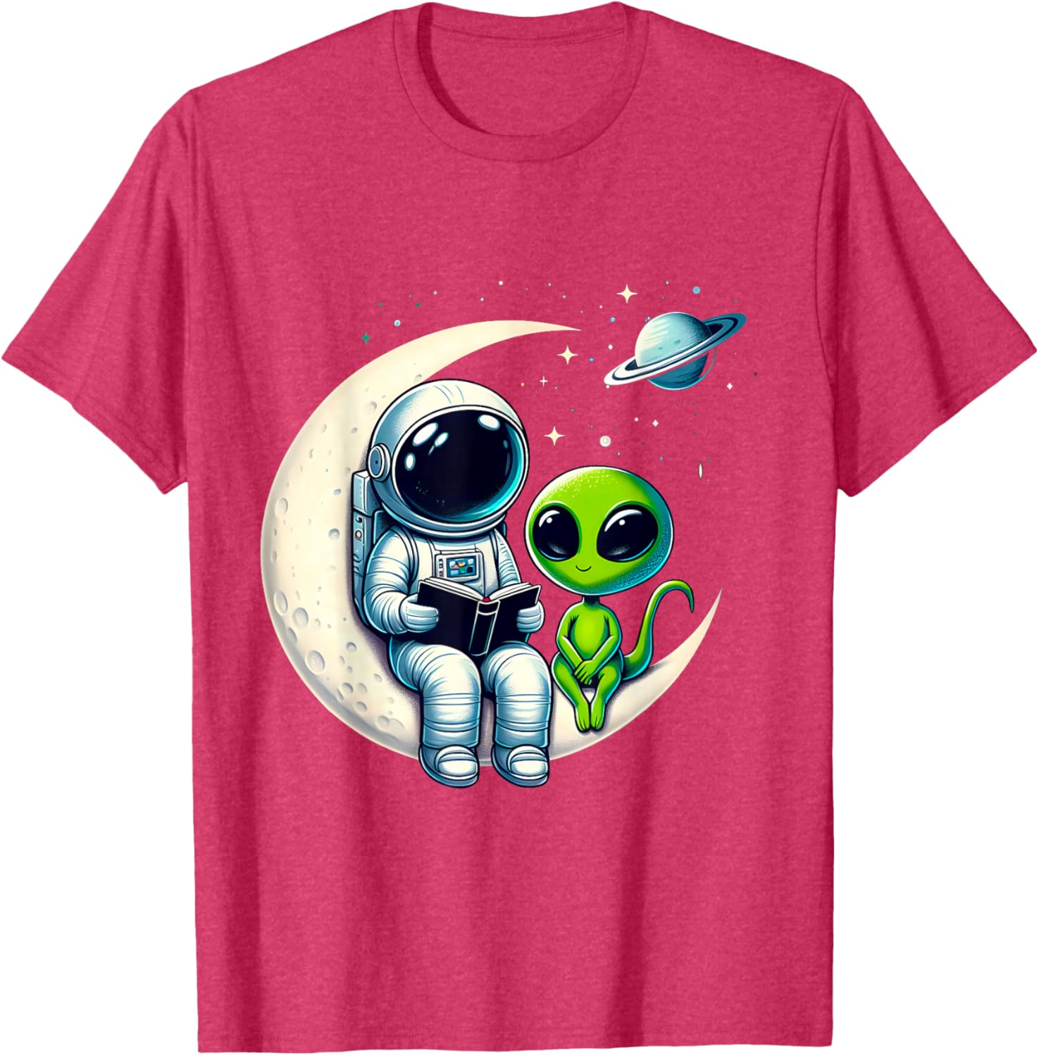 Astronaut Reading to Alien Kids T-Shirt for Space Lovers and Dreamers - 14