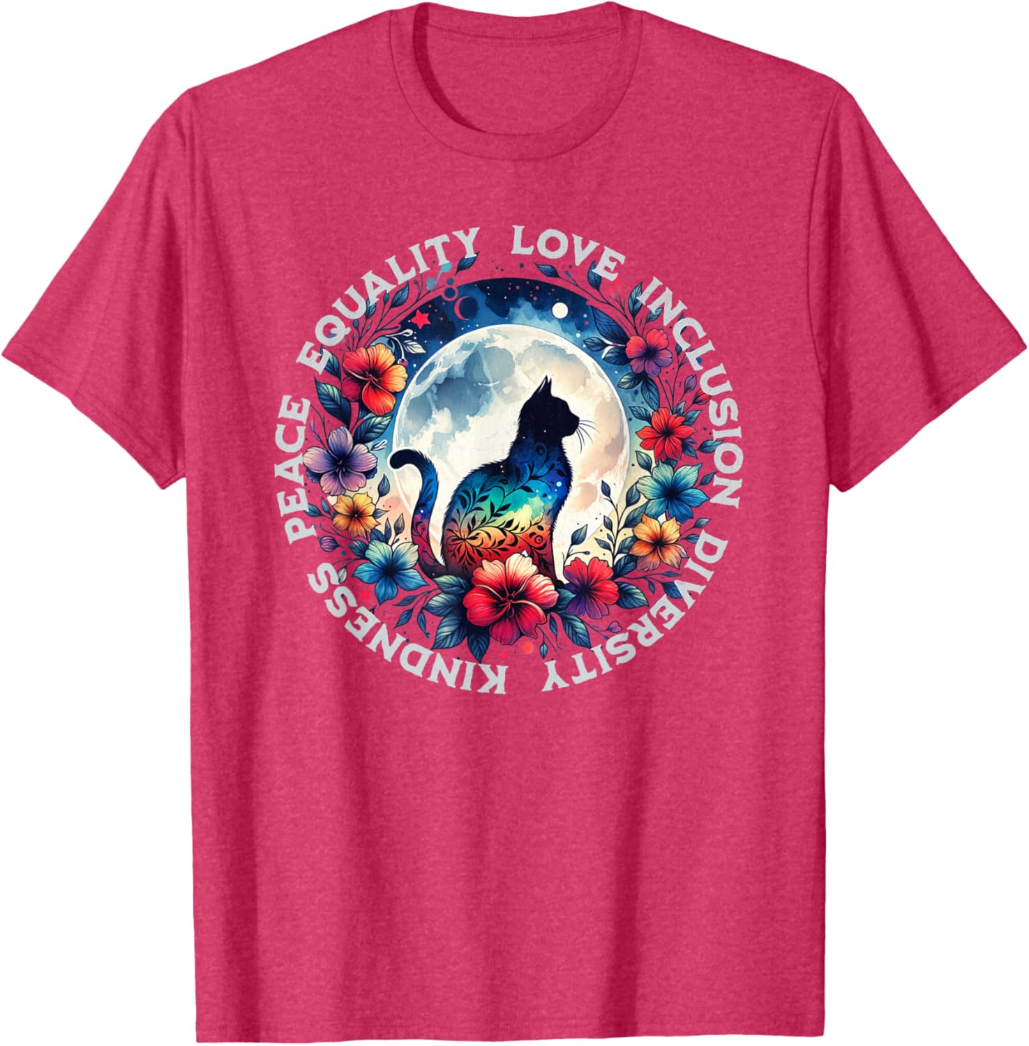Floral Cat T-Shirt Promoting Kindness, Love, and Equality for All - 6