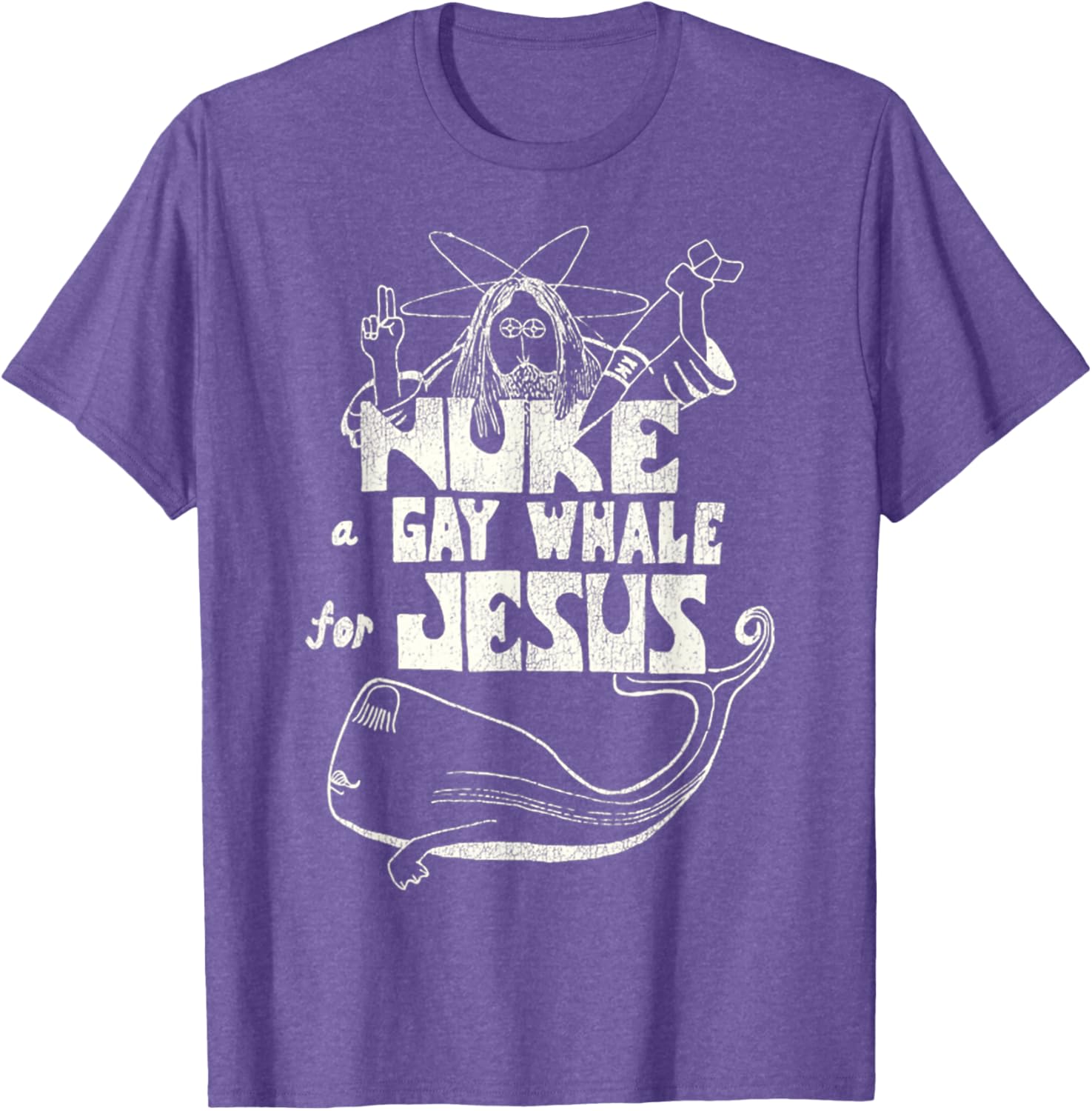 Funny Vintage 80s Nuke a Gay Whale For Jesus T-Shirt for Social Advocacy - 4