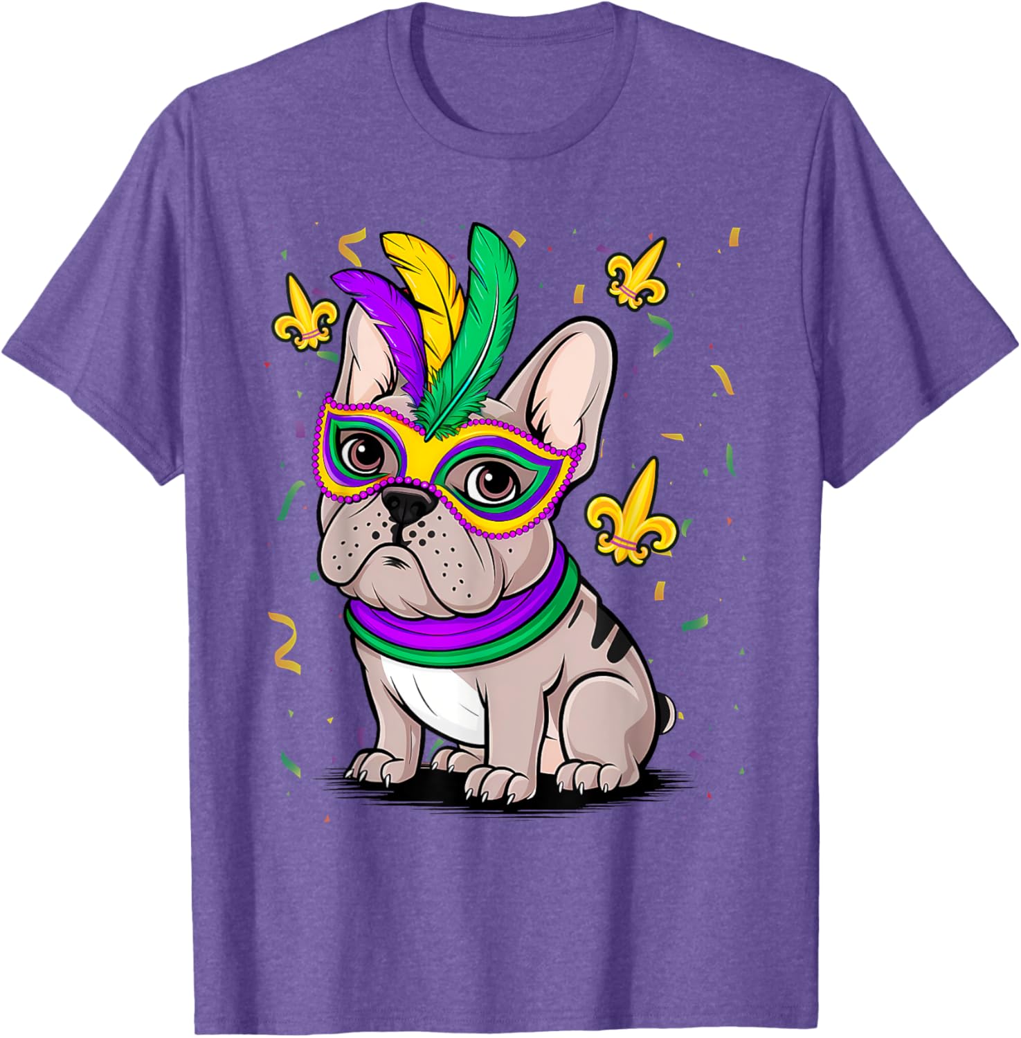 Cute Mardi Gras French Bulldog Dog T-Shirt for Carnival Fun - 21