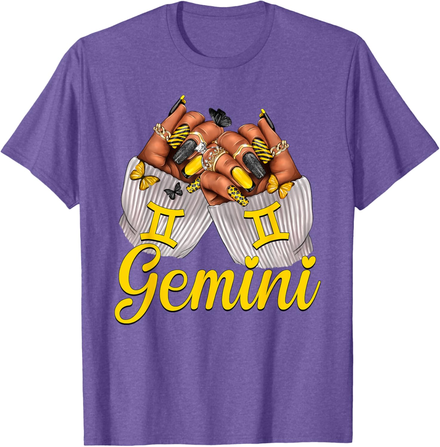 Gemini Black Women Nails Zodiac Birthday Queen T-Shirt for Astrologers - 16