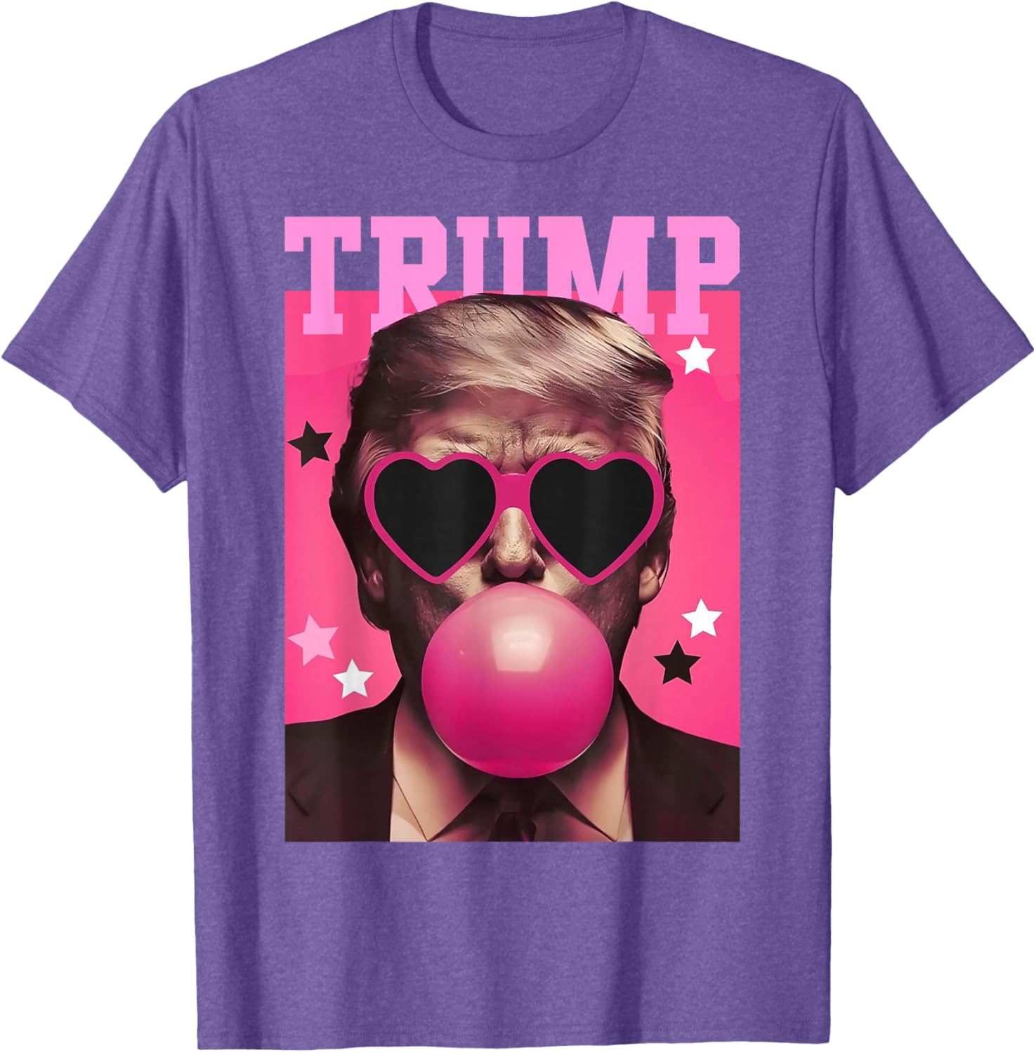 Funny Trump Bubble Gum Pink T-Shirt with Heart Sunglasses for Trendy Vibes - 9