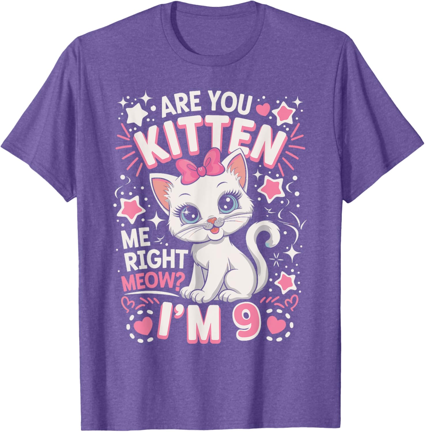 Cute 9th Birthday Cat Girls T-Shirt Are You Kitten Me Right Meow? - 2