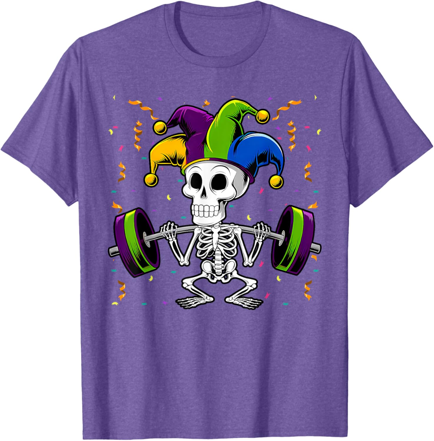 Jester Skeleton Deadlift T-Shirt for Mardi Gras Gym Lovers - 1