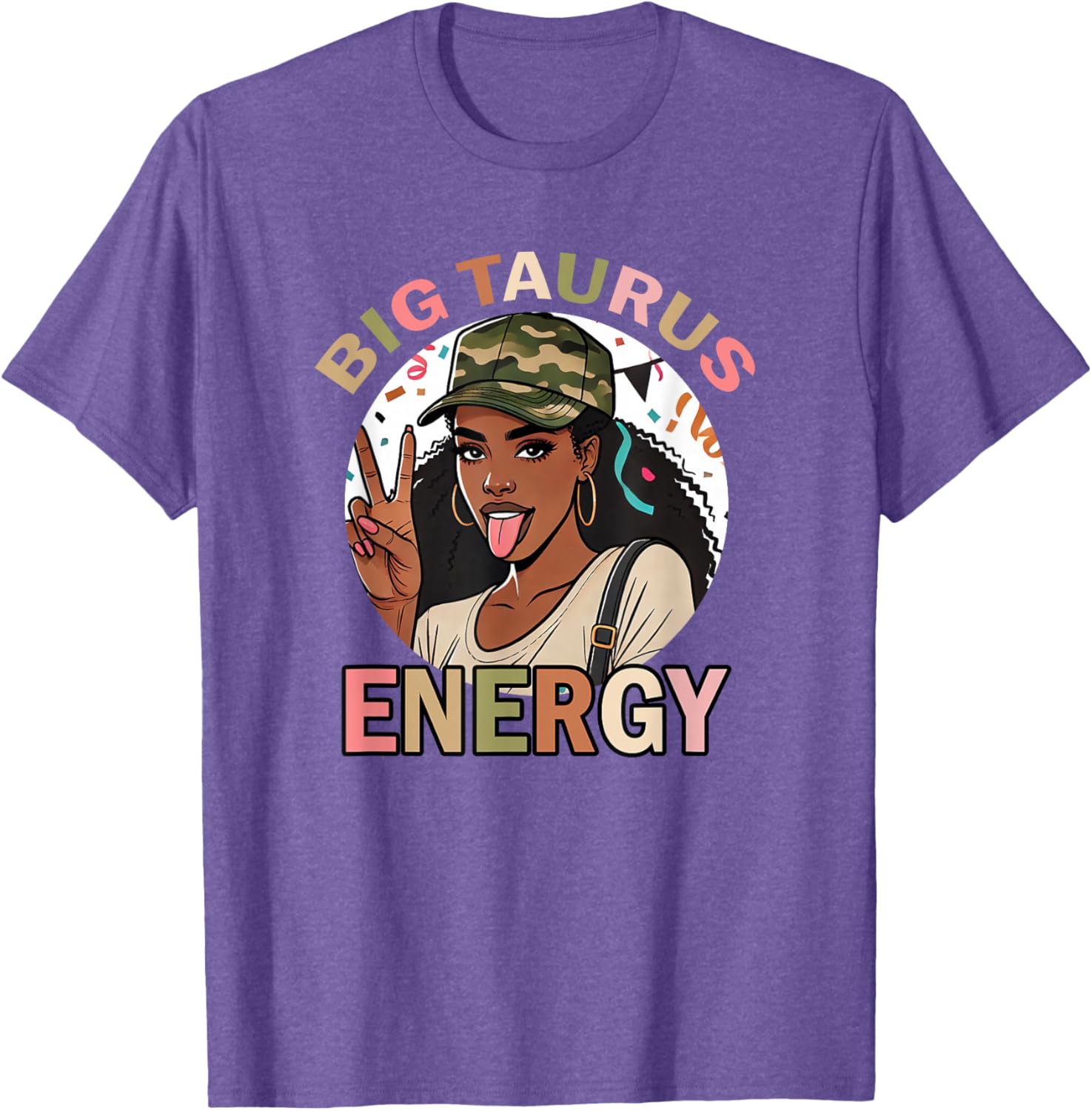 Big Taurus Energy Camo T-Shirt for Black Women - Retro Birthday Gift - 4