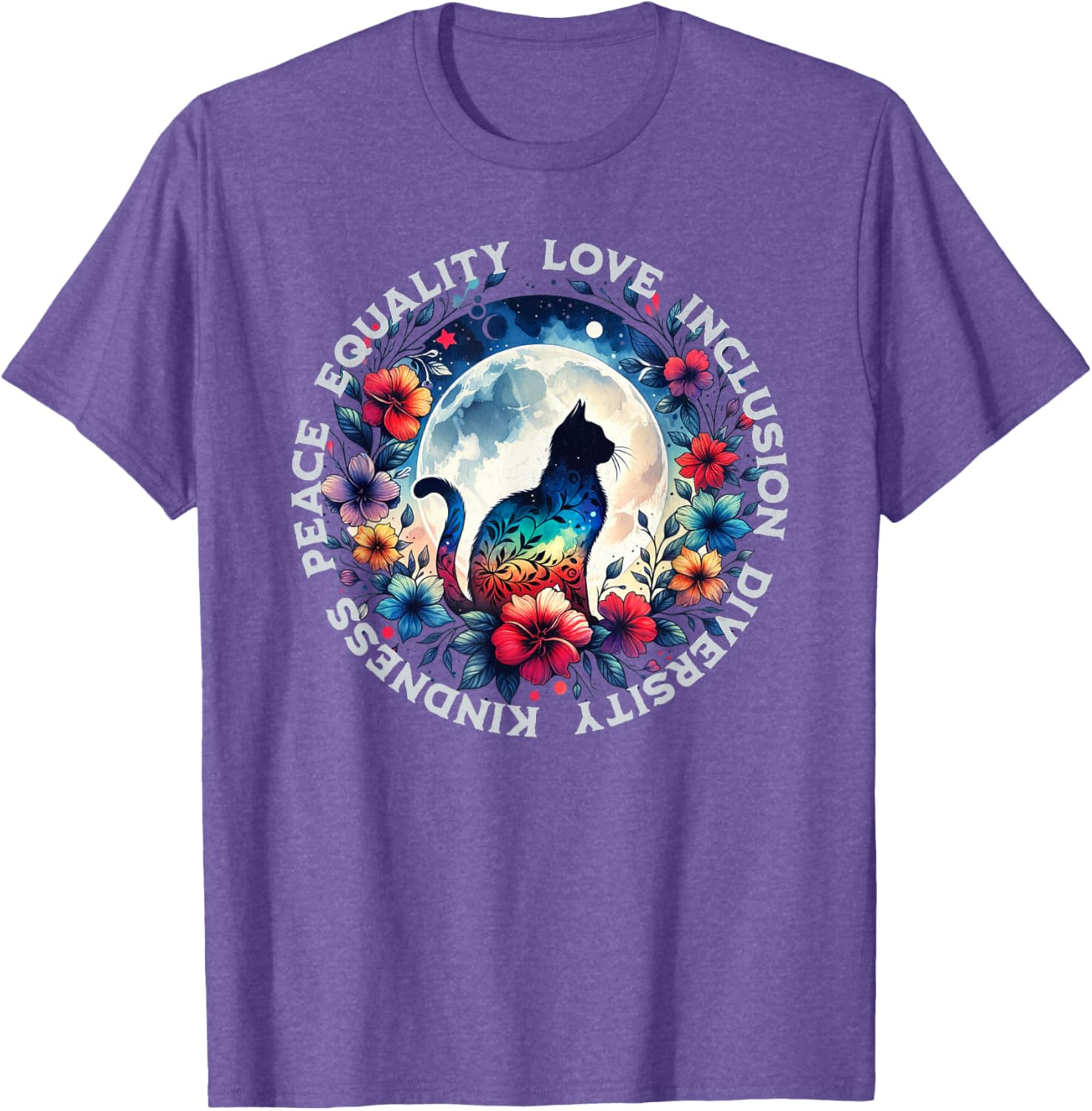 Floral Cat T-Shirt Promoting Kindness, Love, and Equality for All - 3
