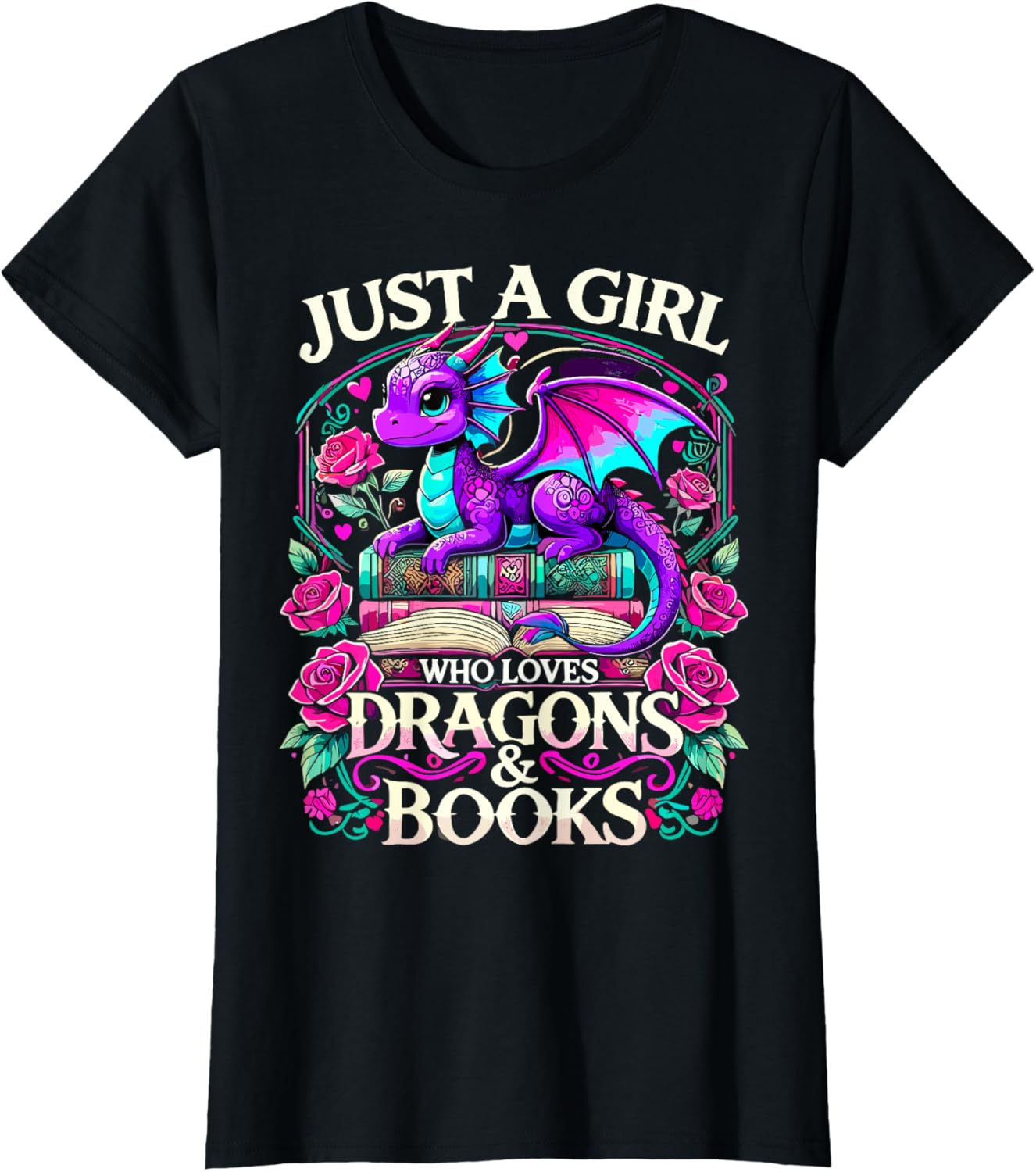 Just a Girl Who Loves Dragons and Books T-Shirt for Readers - 1