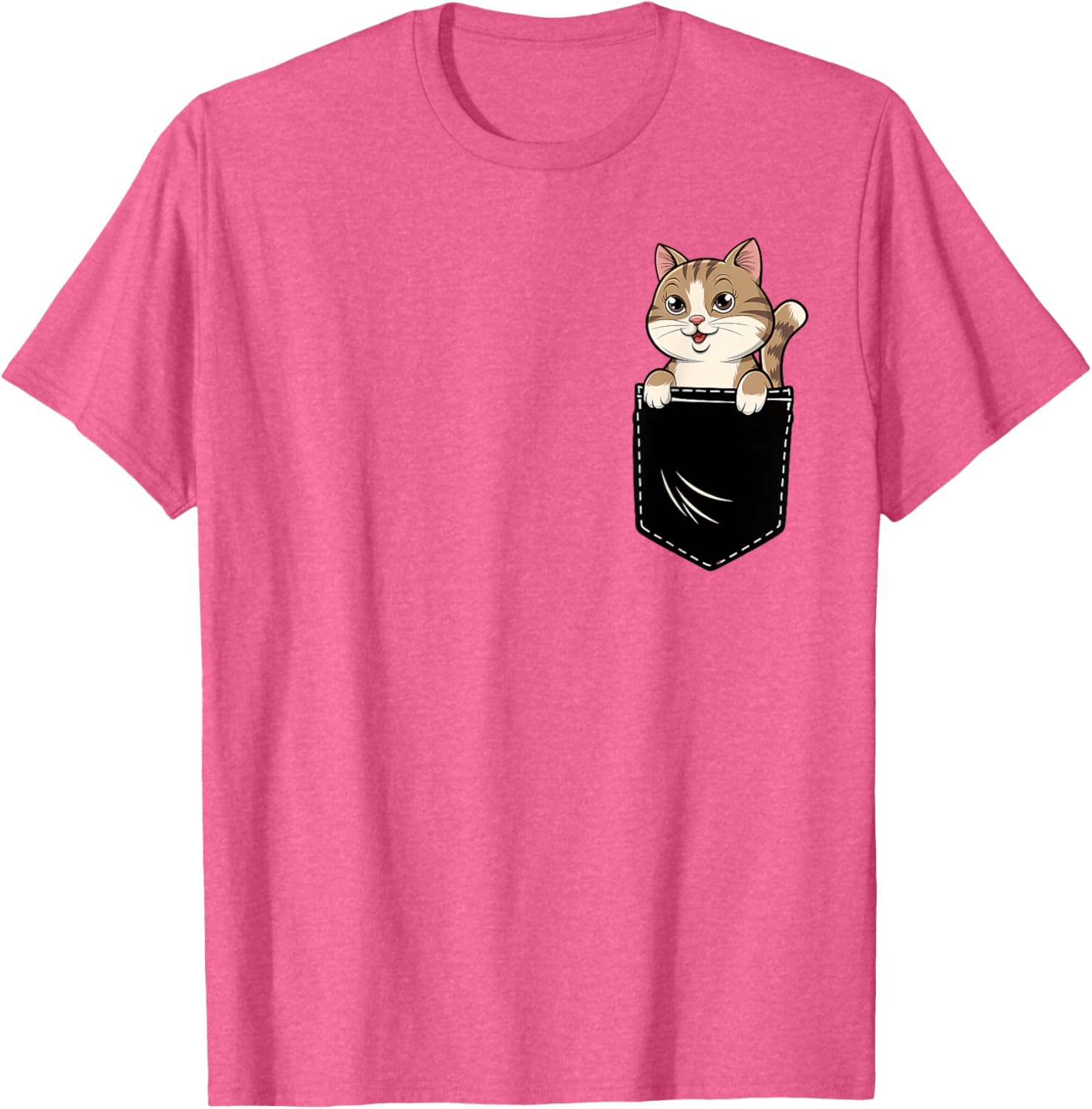 Cute Funny Cat Pocket T-Shirt for Men and Women - Adorable Animal Design - 3