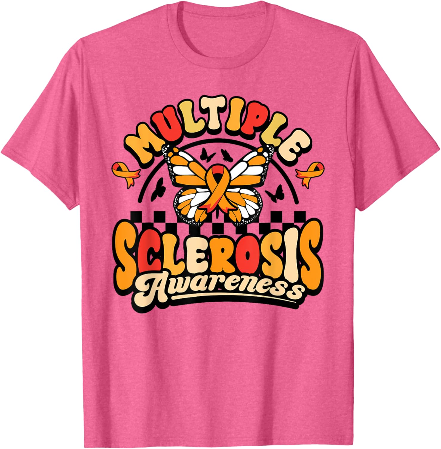 Multiple Sclerosis Awareness Butterfly Orange Ribbon T-Shirt for Support - 4
