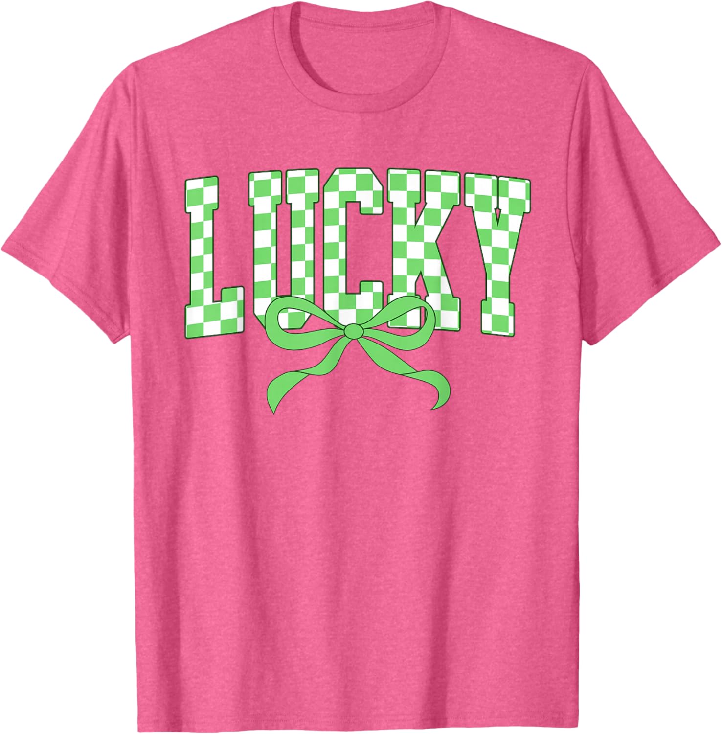 Lucky Shamrock Bow T-Shirt for St Patrick's Day Retro Checkered Style - 7
