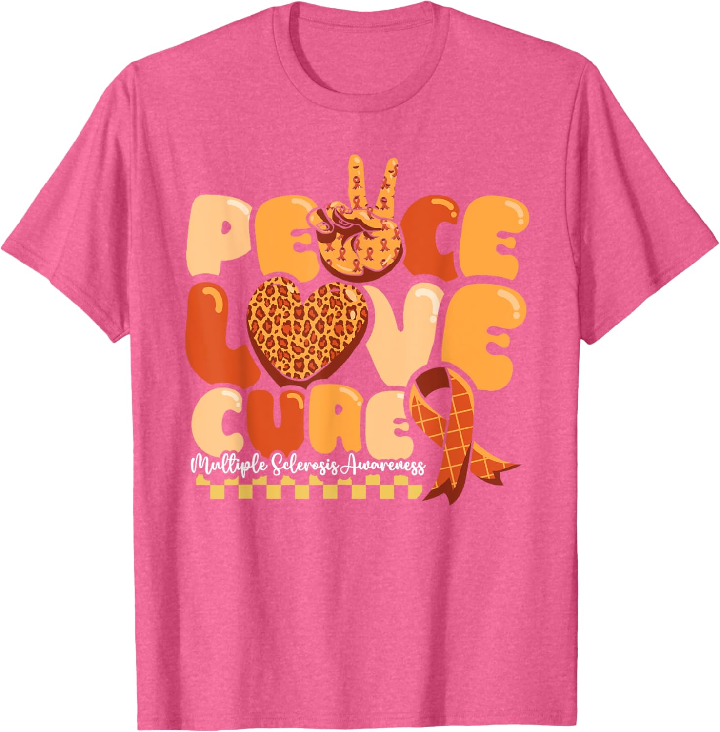 Orange Multiple Sclerosis Awareness T-Shirt Peace Love Cure Warrior - 11