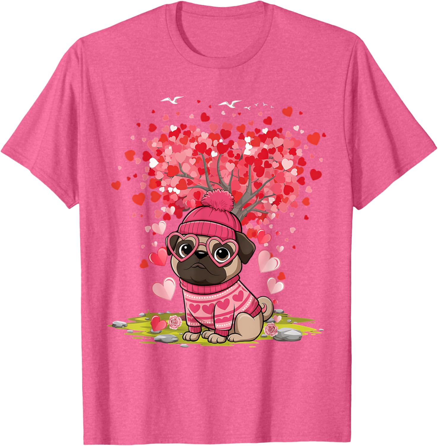 Pug Heart Tree Tee - Adorable Dog Lover Valentine's Day T-Shirt - 26