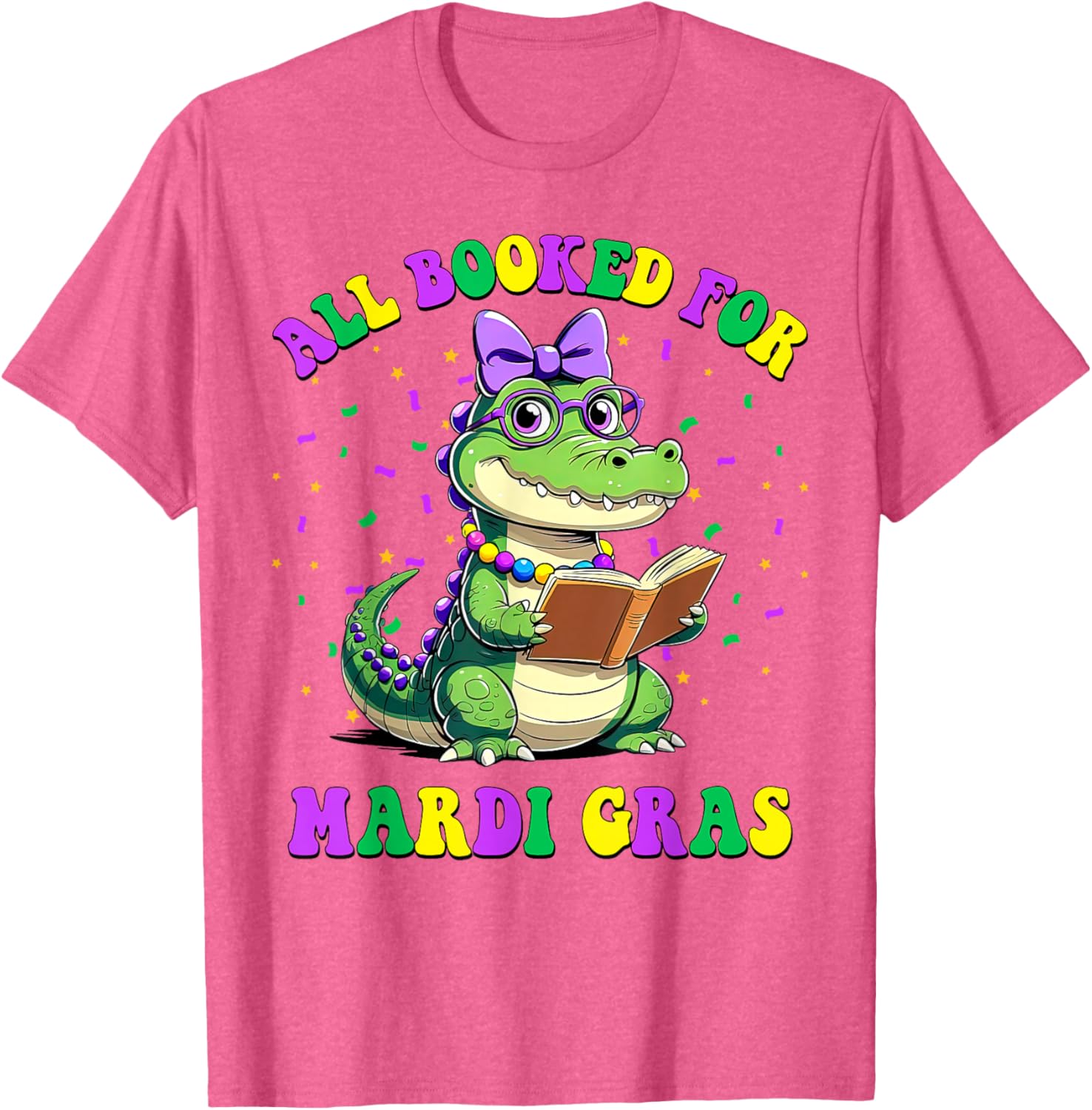 Mardi Gras Crocodile Teacher T-Shirt for Book Lovers and Readers - 17
