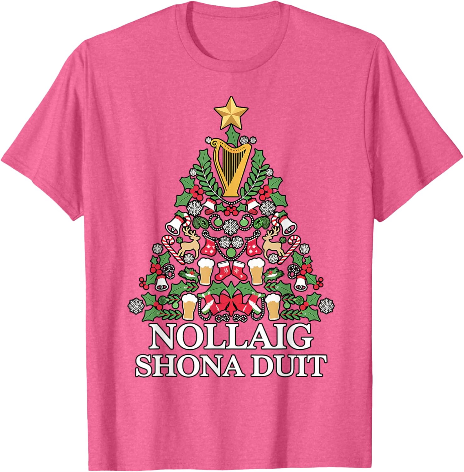 Irish Christmas Tree Nollaig Shona Duit Holiday Art T-Shirt for Festive Cheer - 3