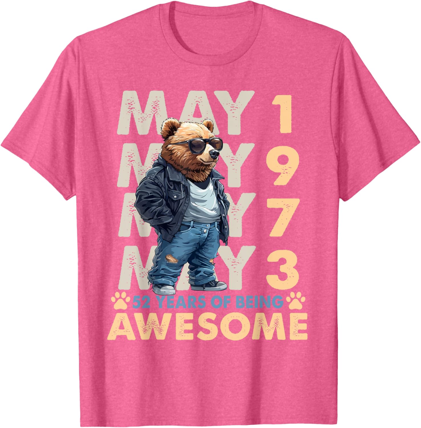 Celebrate 52 Years with a May 1973 Birthday Bear Men's T-Shirt - 14