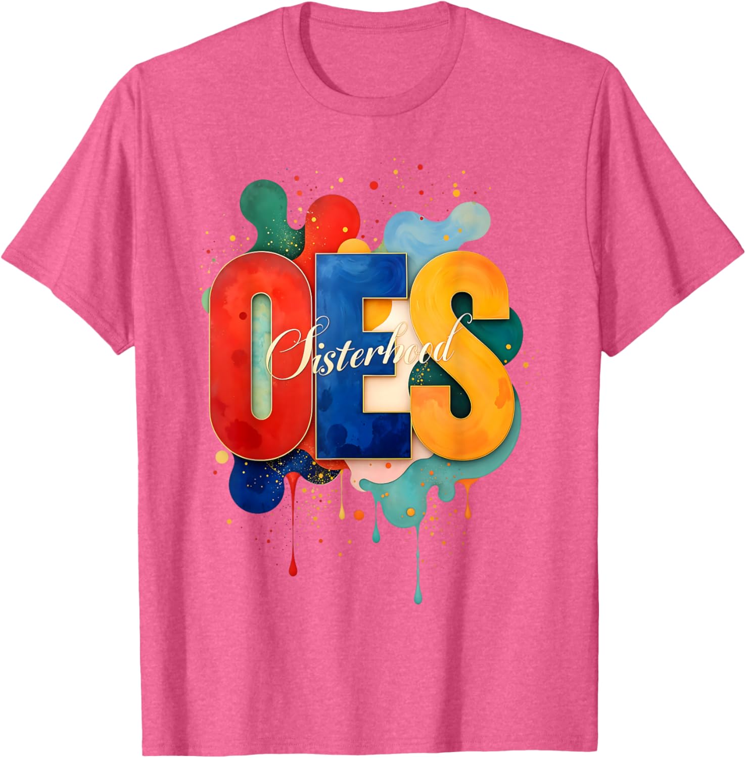 Colorful OES Watercolor Paint Drip T-Shirt for Order of the Eastern Star - 1