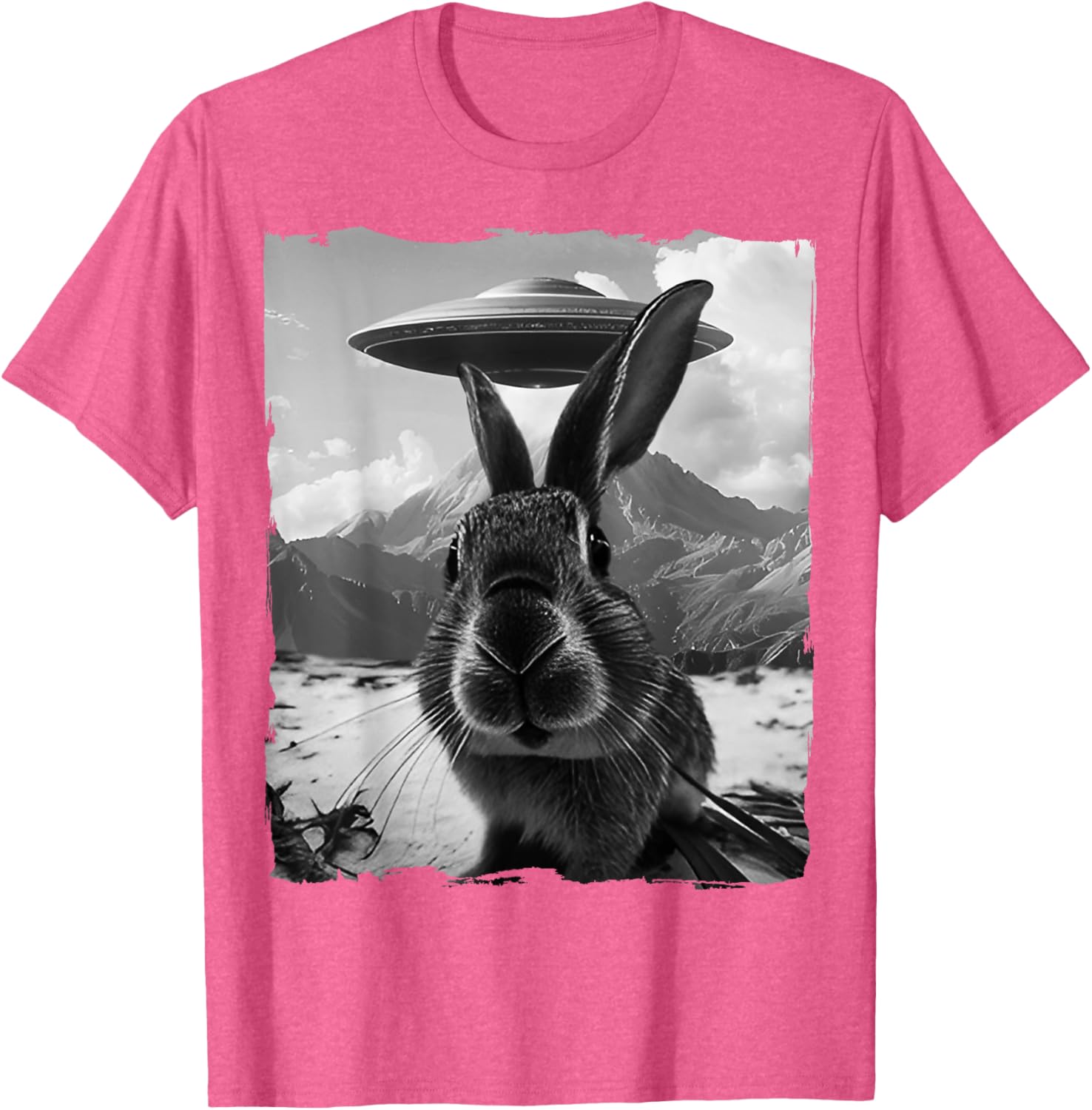 Cute Bunny Rabbit Selfie with Alien and UFO T-Shirt for Fun Lovers - 16
