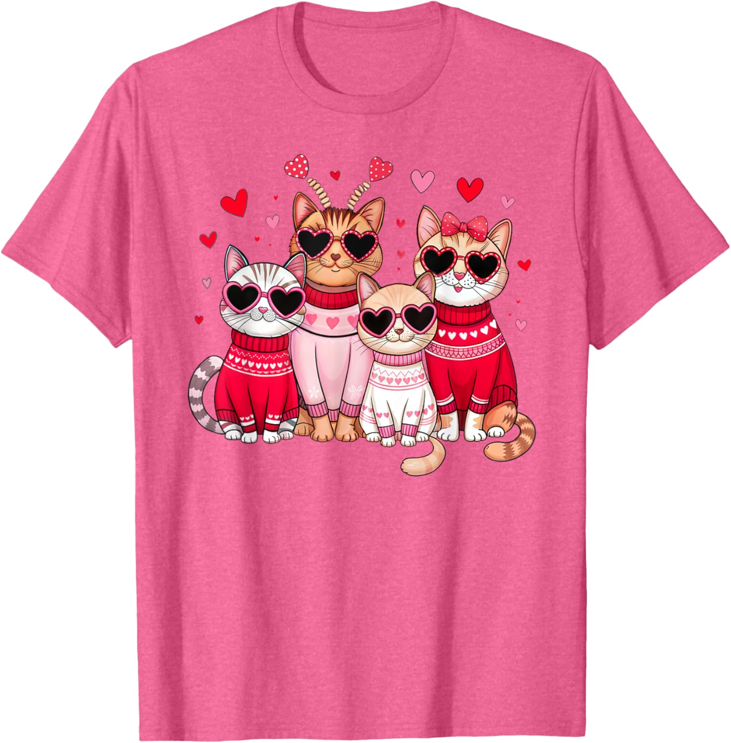 Retro Cat Heart Valentine's Day T-Shirt for Men and Boys, Cute Love Tee - 21