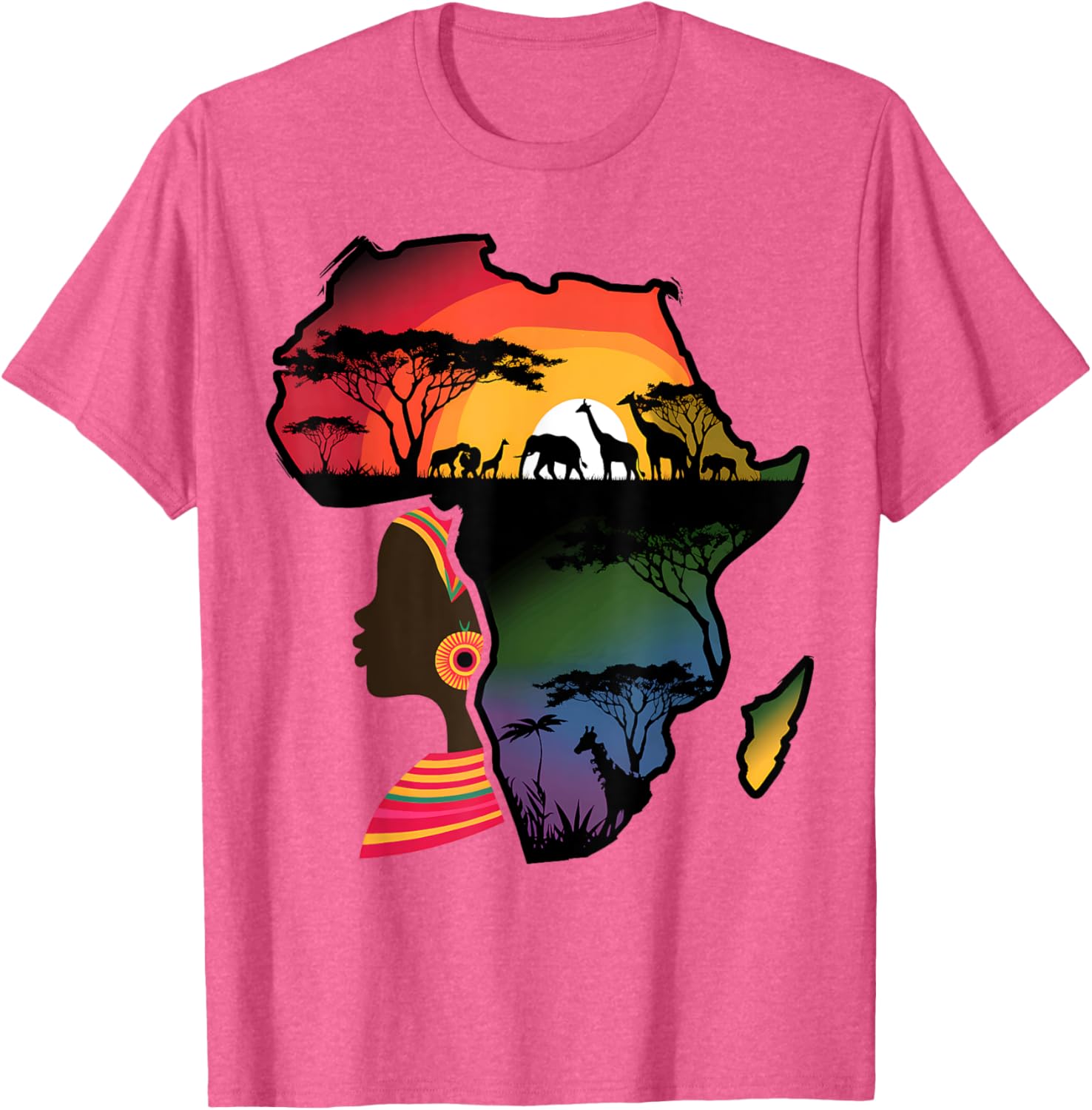 Black Women Afro Map Safari Animals T-Shirt Celebrating African Heritage - 7