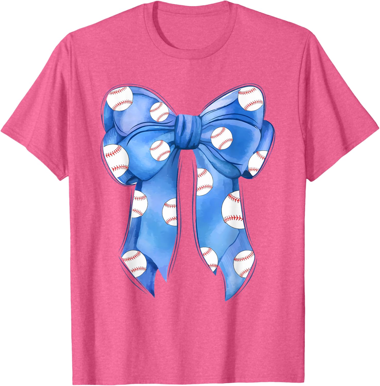 Funny Baseball Blue Team T-Shirt with Coquette Bow for Fans and Players - 21
