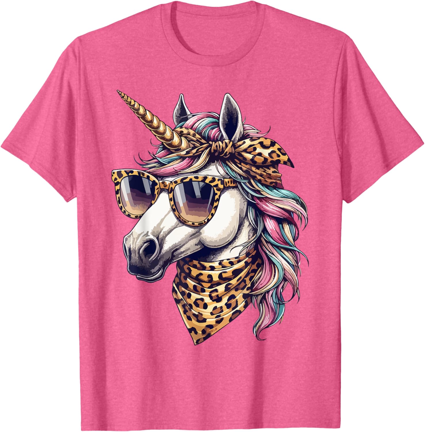 Whimsical Unicorn in Leopard Scarf and Sunglasses T-Shirt for Fun Style - 17