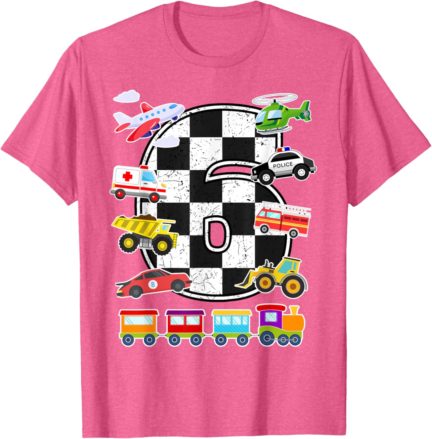 Adorable 6 Year Old Transportation T-Shirt for Boys with Trucks, Cars, Trains & Planes - 14