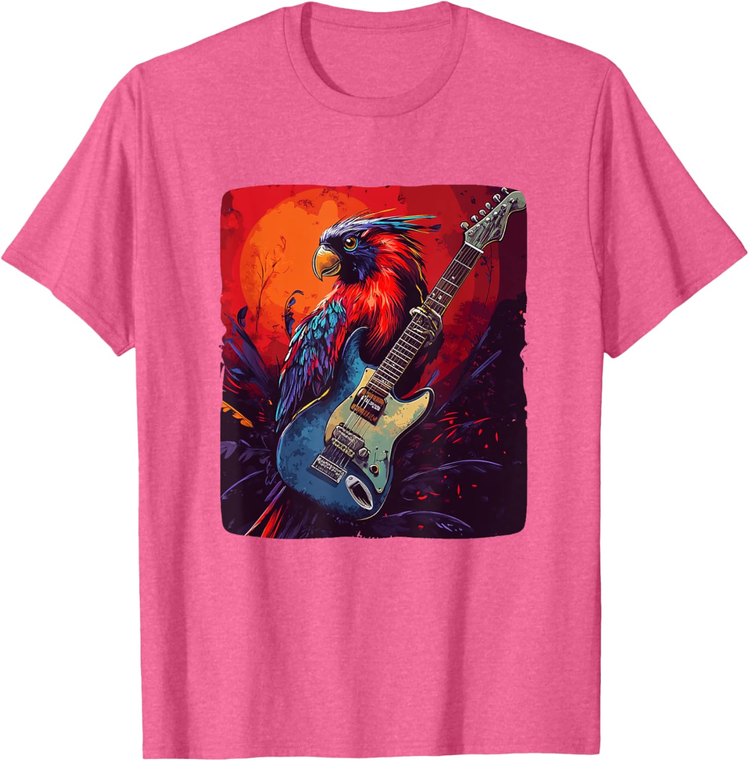 Trendy Rock Vibes Electric Guitar Bird T-Shirt for Music Lovers - 12