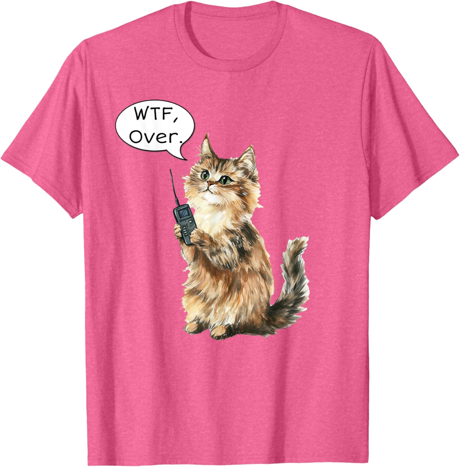WTF Over Walkie Talkie Fluffy Cat Meme T-Shirt for Cat Lovers - 3