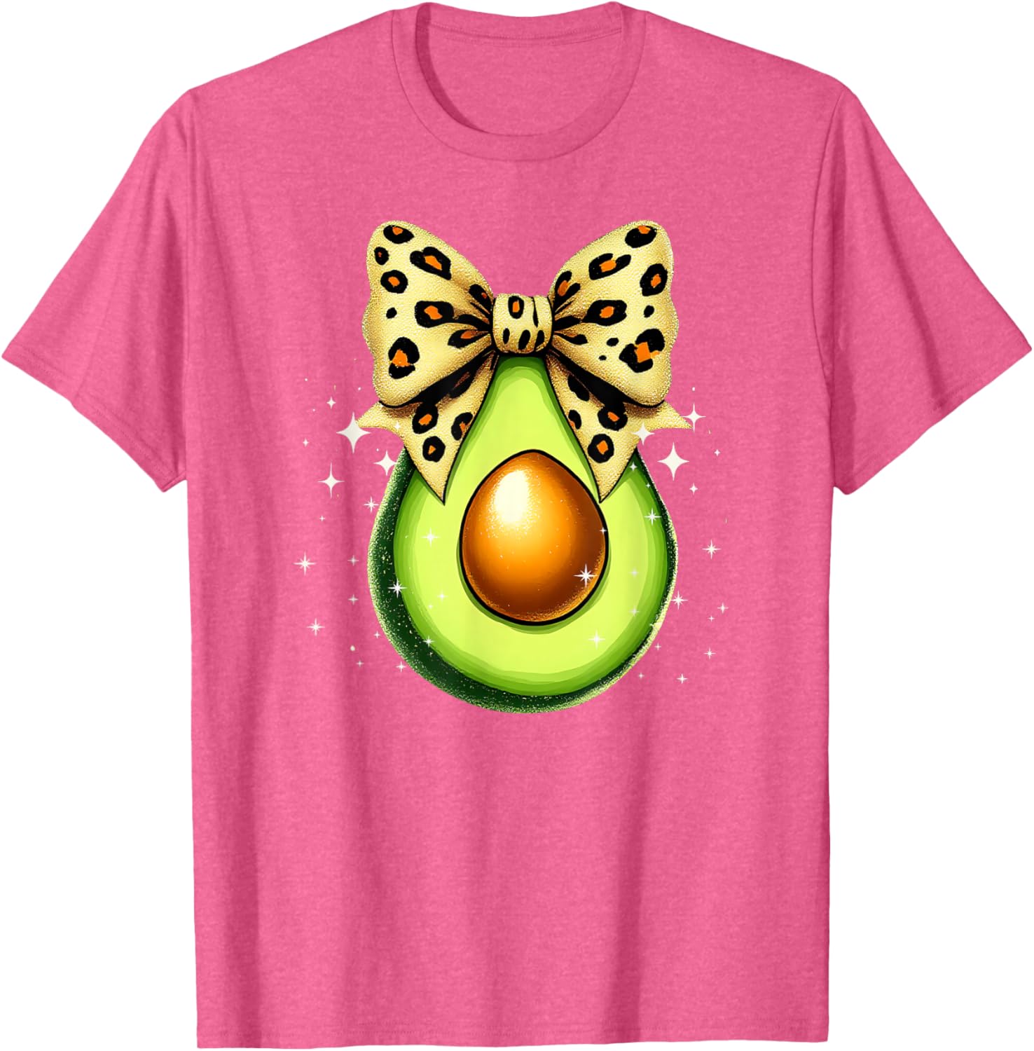 Cute Avocado Leopard Ribbon Bow T-Shirt for Women and Girls - 3