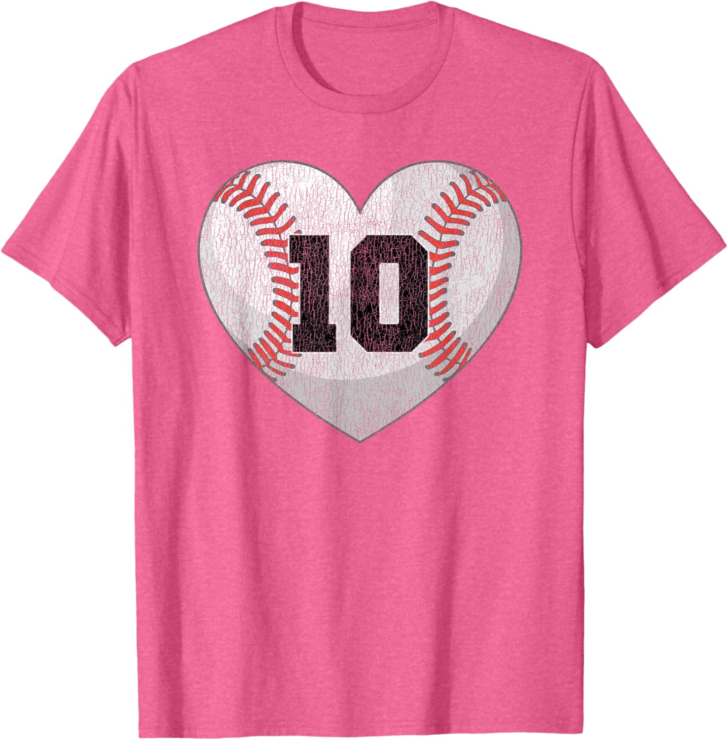 Baseball Mom T-Shirt with Distressed Heart and Number 10 Design - 29