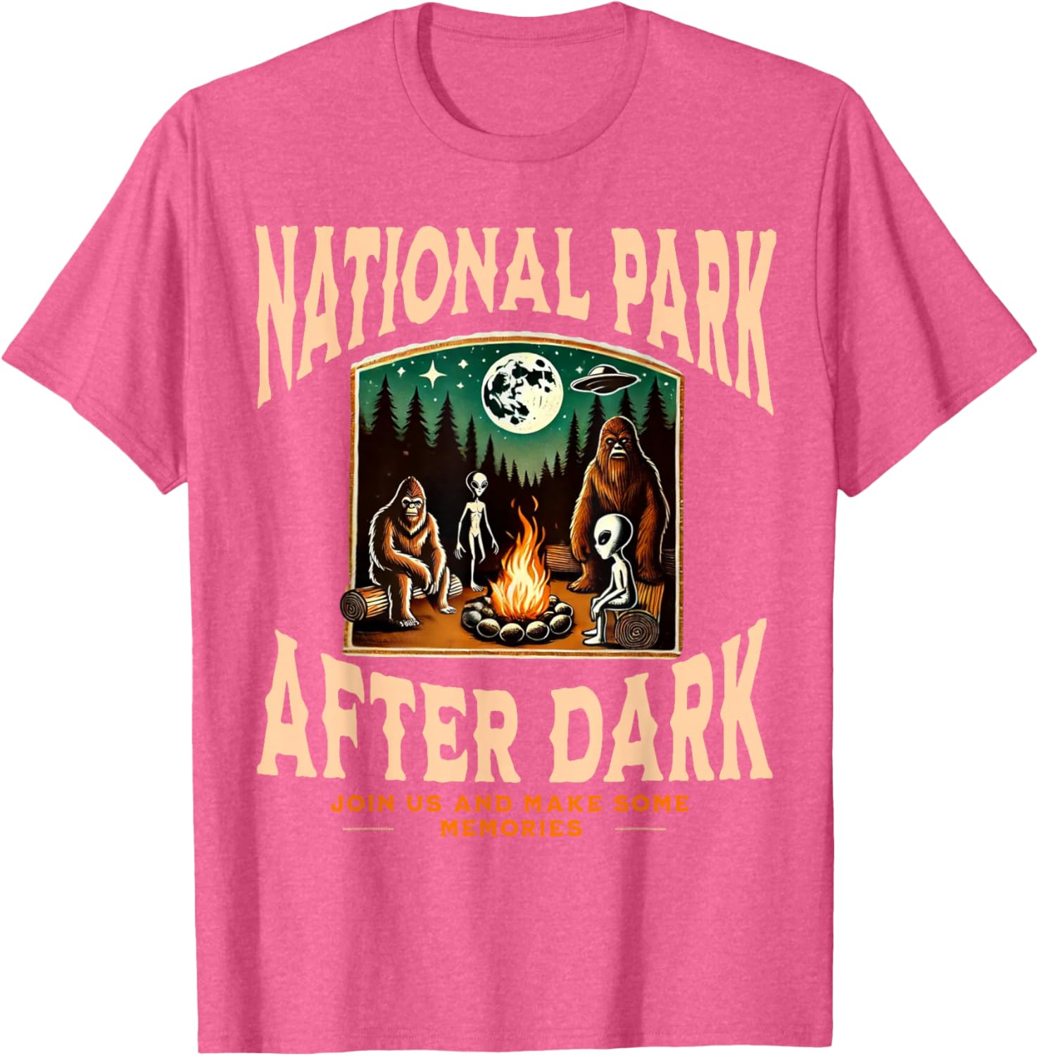 Funny Bigfoot Campfire T-Shirt for National Park Lovers at Night - 14