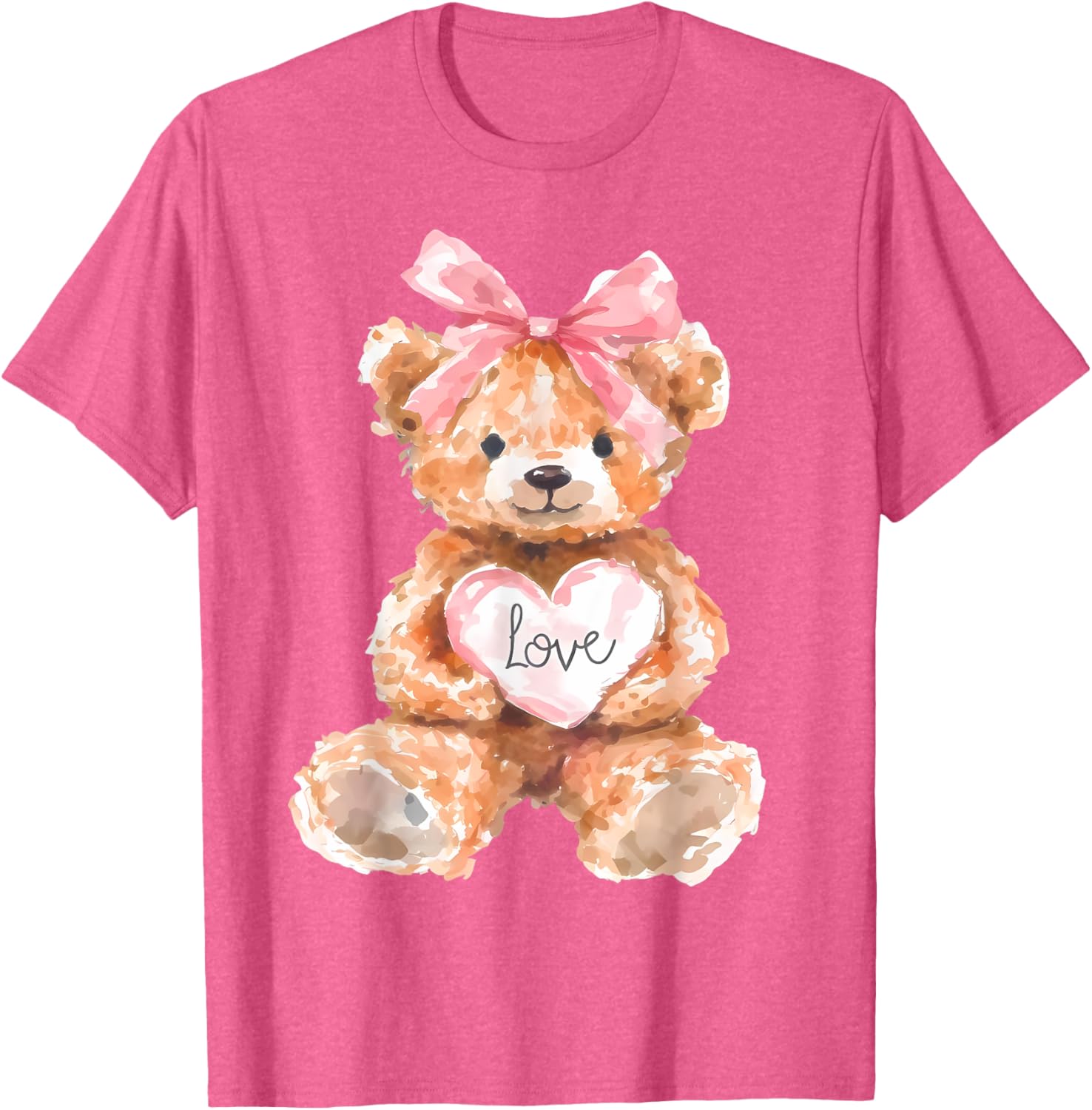Watercolor Bear with Pink Bow Cute Valentine T-Shirt for Women and Girls - 21