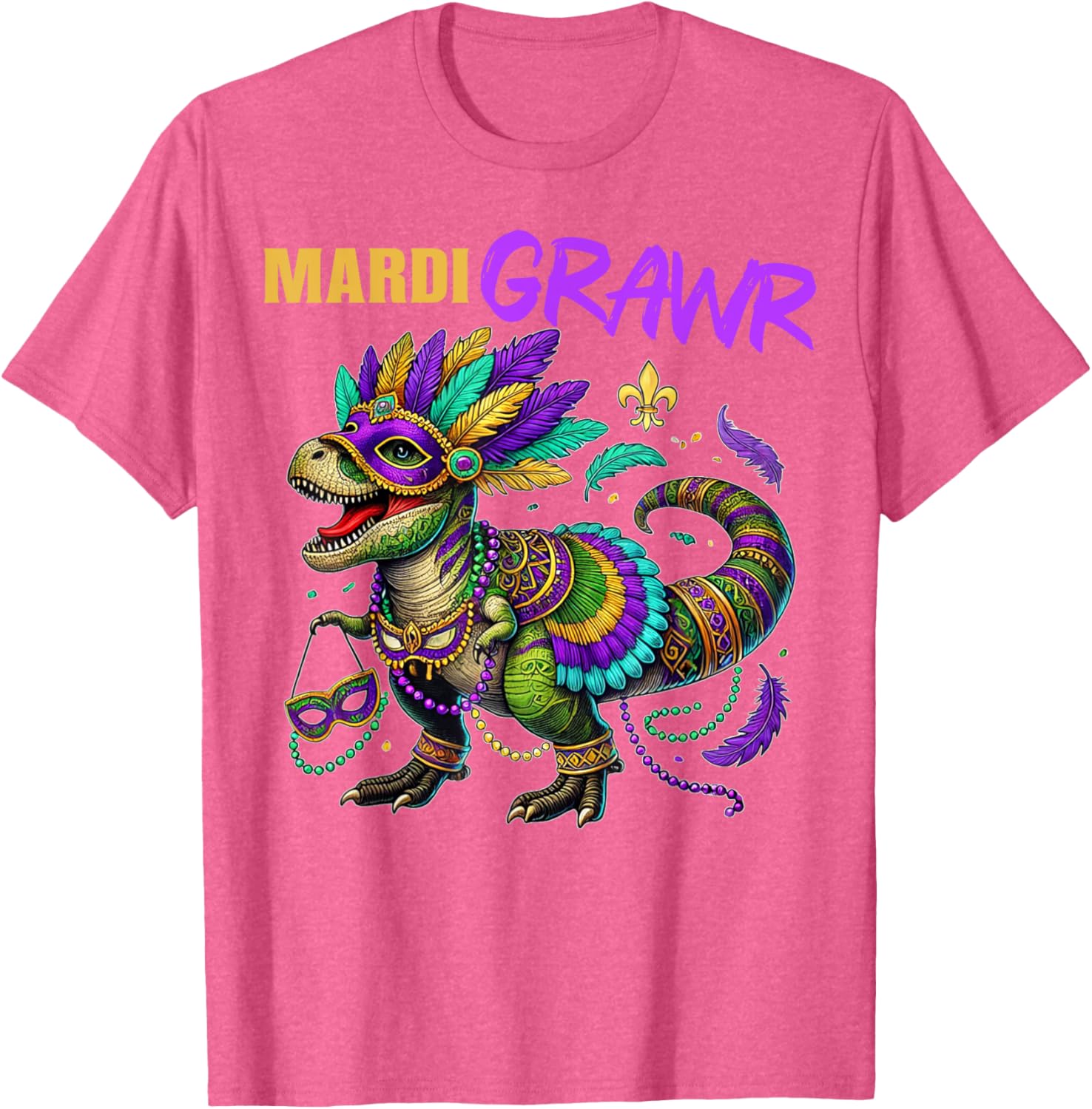 Funny T Rex Dinosaur Mardi Gras Party T-Shirt for Dino Lovers - 6