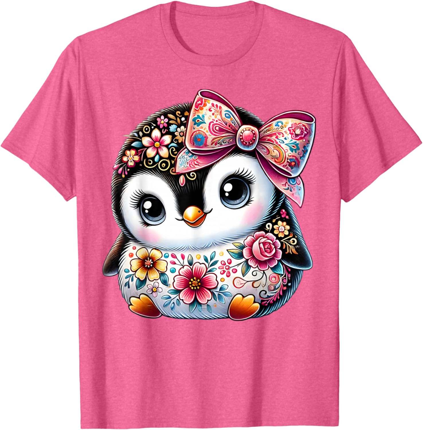 Cute Penguin Lover Floral Graphic T-Shirt for Girls and Women - 6