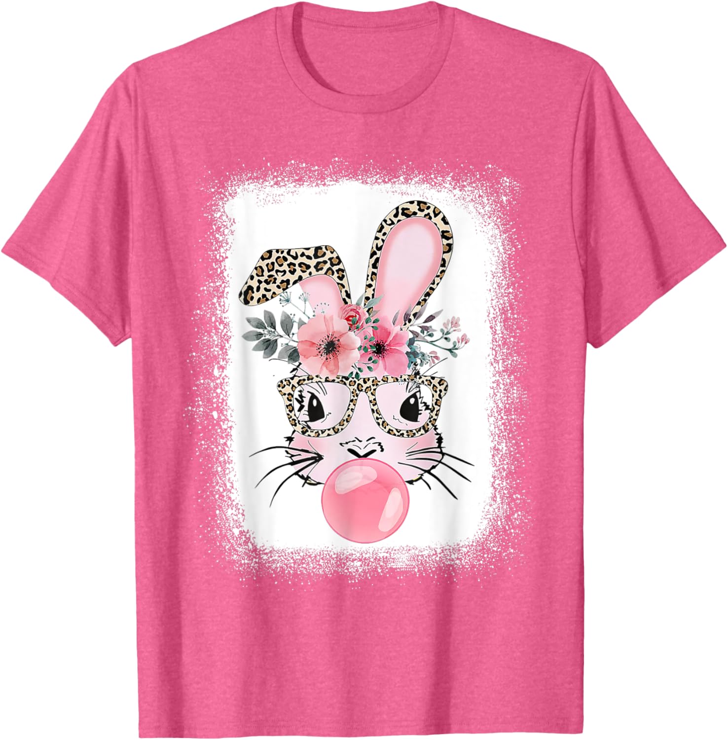 Cute Bleached Bunny Blowing Bubble Gum T-Shirt for Easter Celebrations - 5
