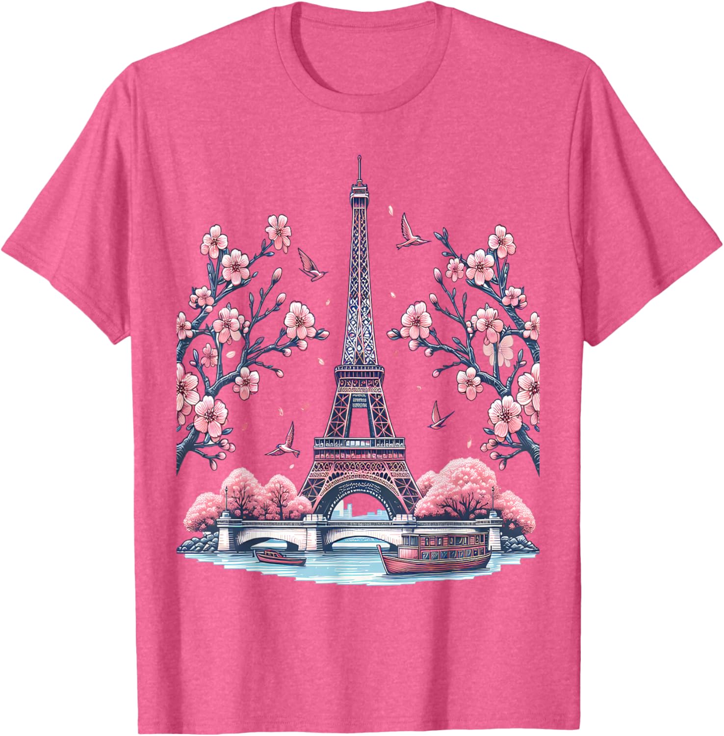 Parisian Souvenir Eiffel Tower Cherry Blossom T-Shirt for Travelers - 5